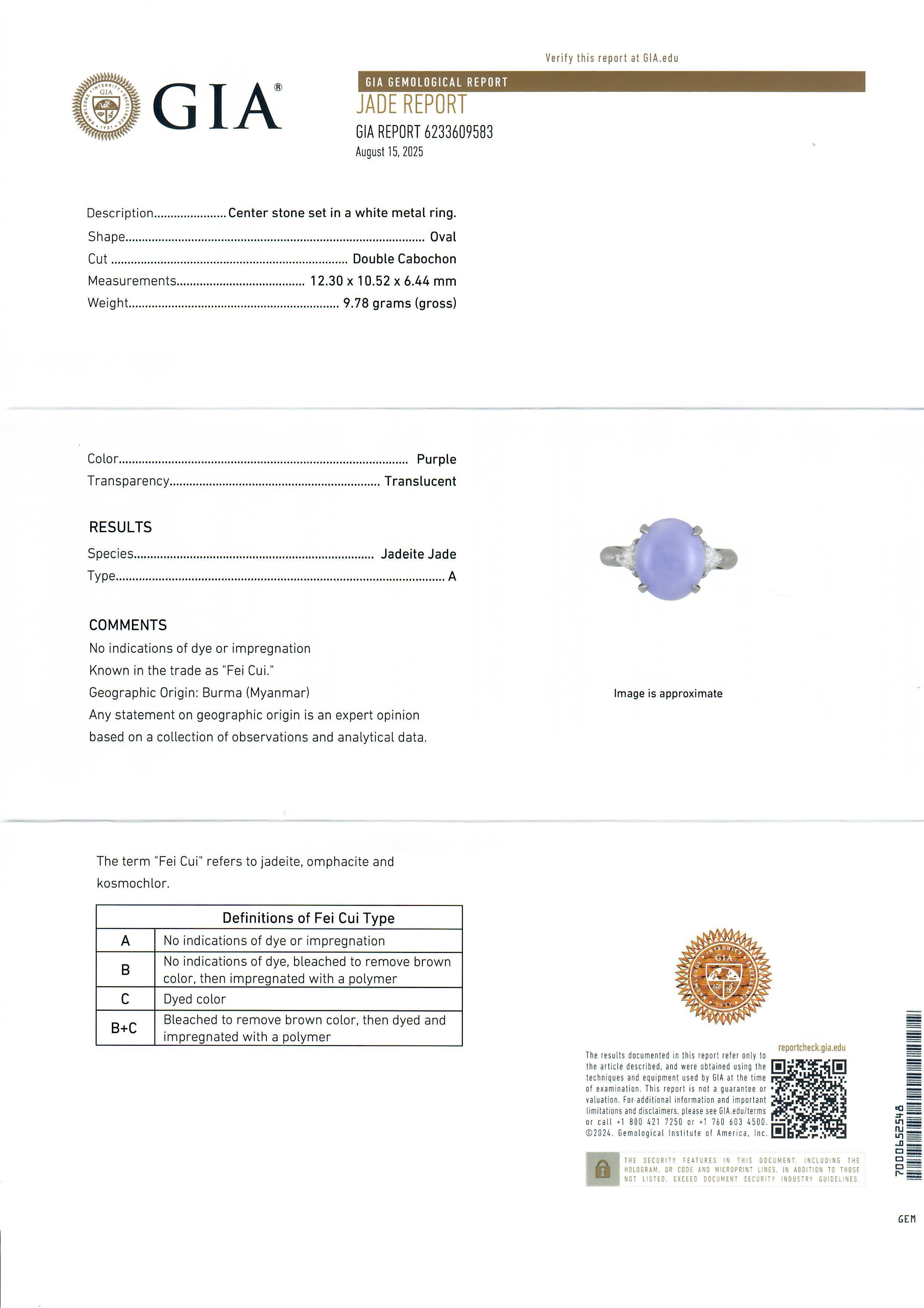 Platin GIA 7,44ctw Oval Lavendel lila A Jade Trillion Diamant Seiten Ring im Angebot 12