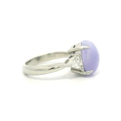 Platinum GIA 7.44ctw Oval Lavender Purple A Burma Jade Trillion Diamond Ring