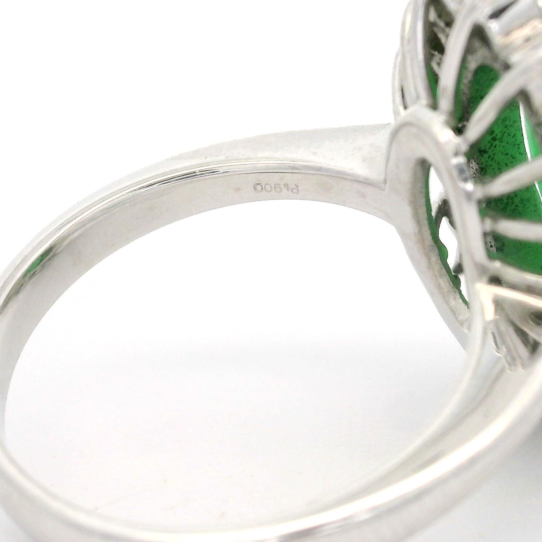 Platinum GIA 7.47ctw Elongated Oval Cabochon A Jade Diamond Halo Cocktail Ring For Sale 5