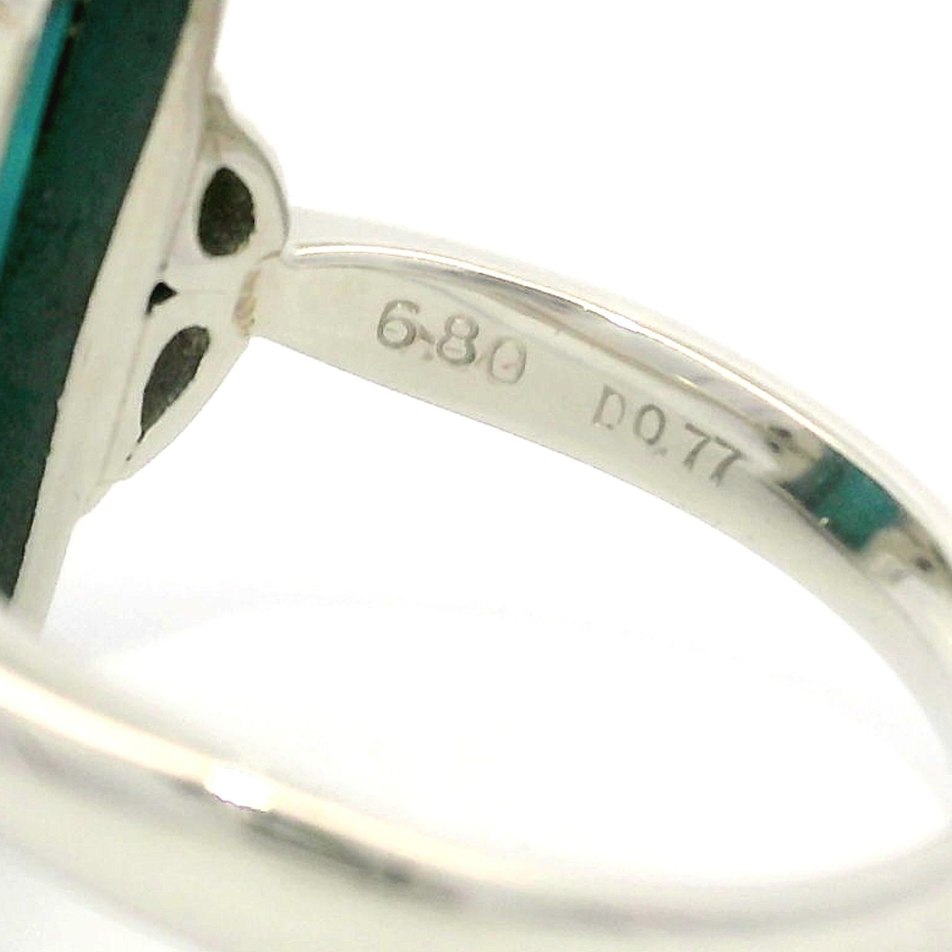Bague longue tourmaline bleue indicolite taille émeraude de 7,57 carats certifiée GIA en vente 4