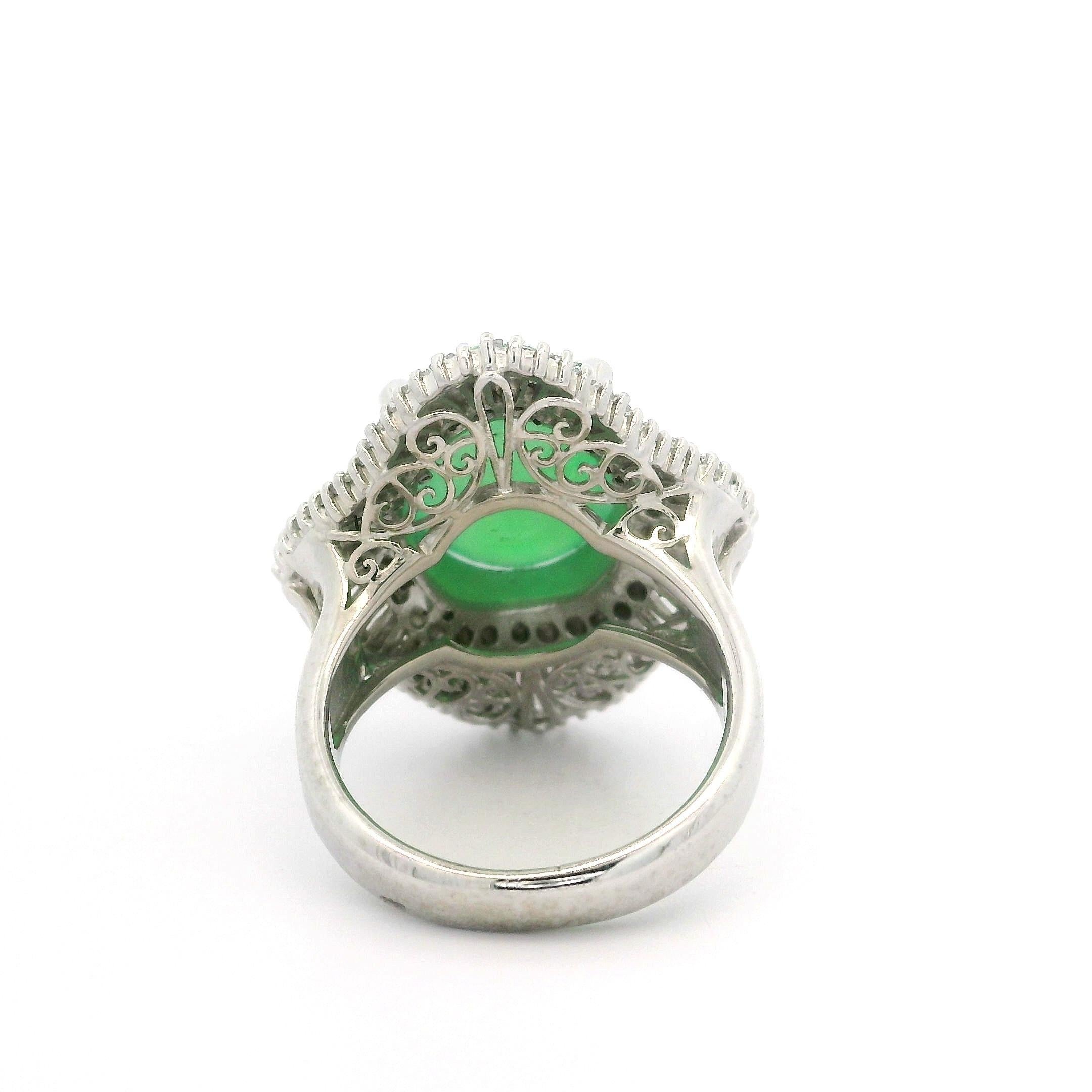Platinum GIA 7.65ctw A Quality Burma Jade & Diamond Wavy Ballerina Cocktail Ring For Sale 5