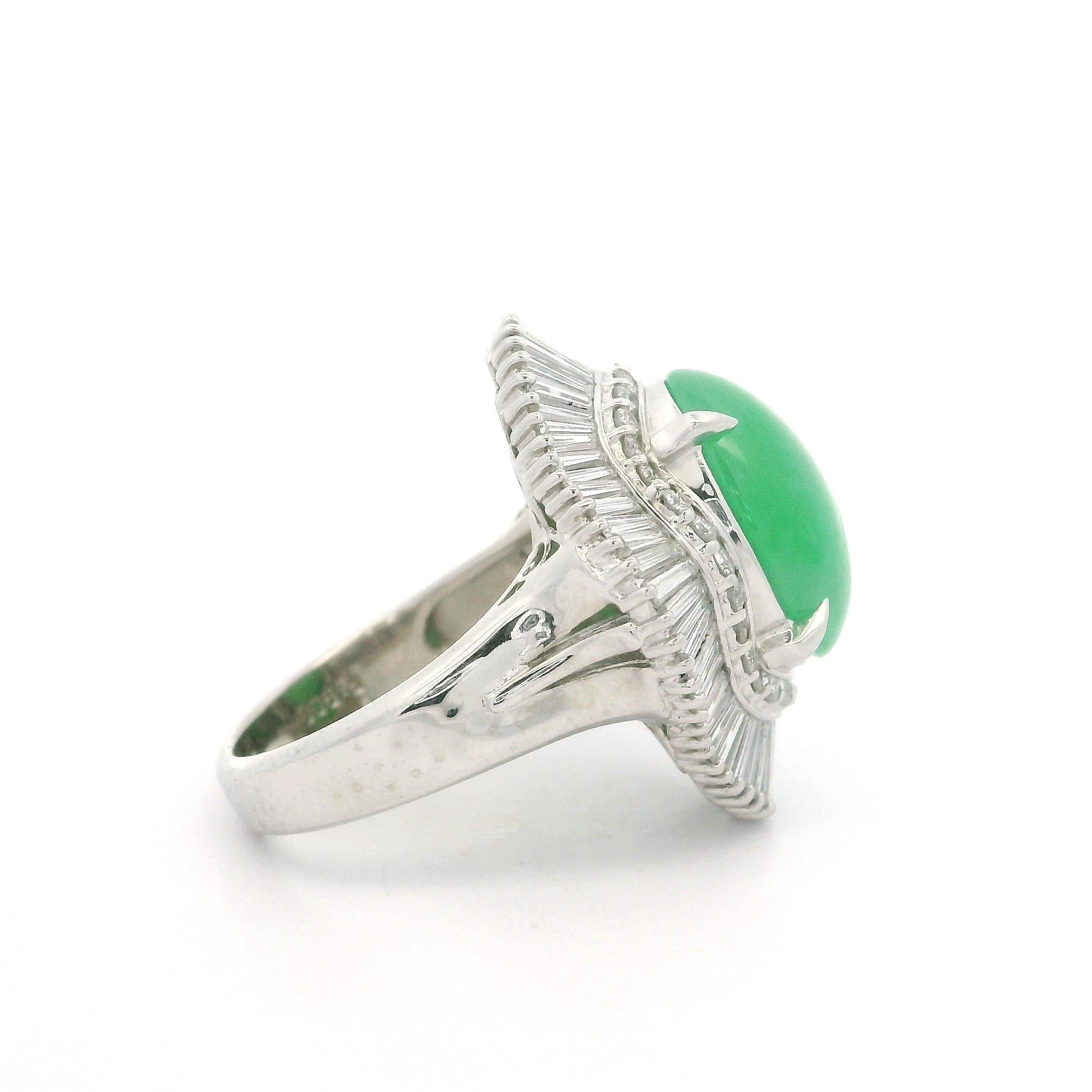 Platinum GIA 7.65ctw A Quality Burma Jade & Diamond Wavy Ballerina Cocktail Ring For Sale 6