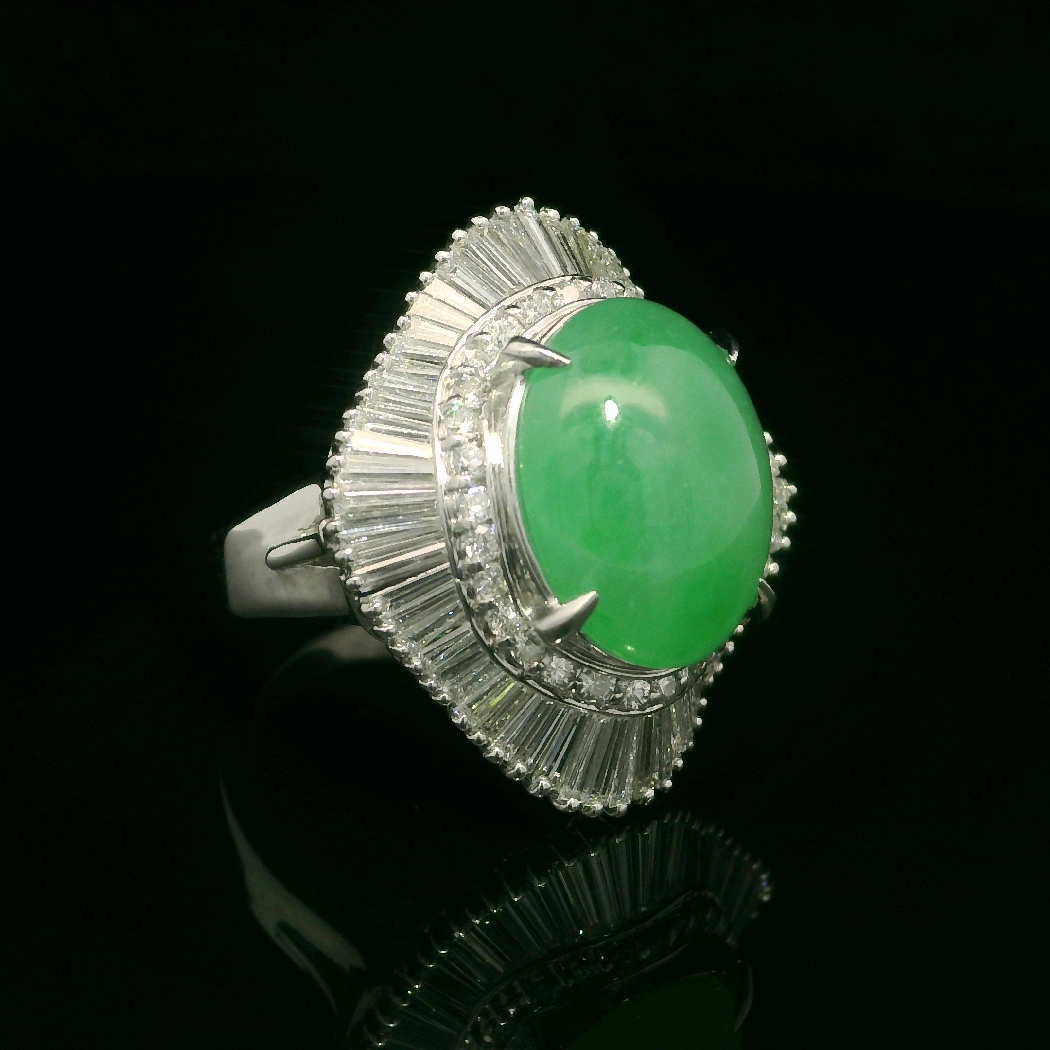 Platinum GIA 7.65ctw A Quality Burma Jade & Diamond Wavy Ballerina Cocktail Ring For Sale 8