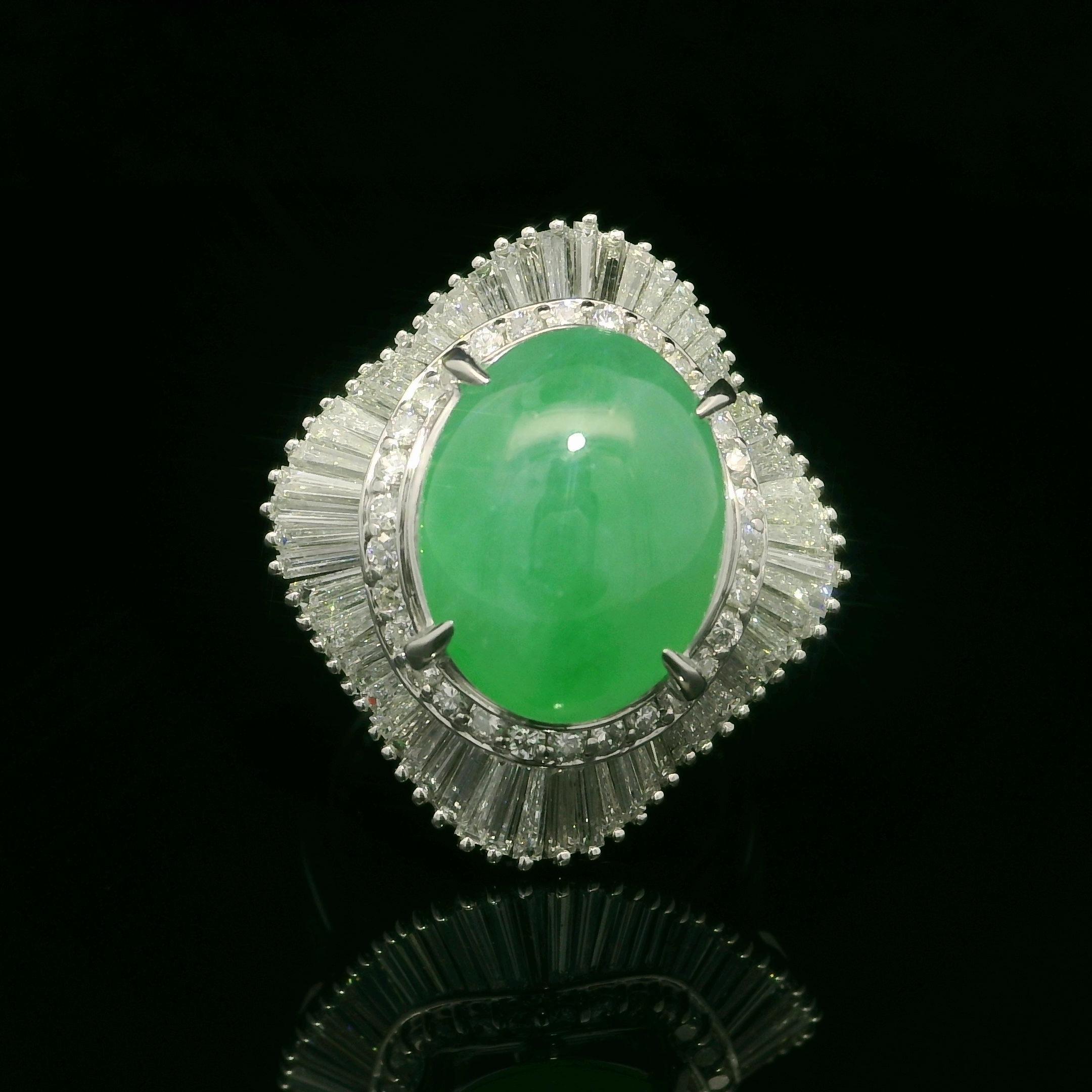 Cabochon Platinum GIA 7.65ctw A Quality Burma Jade & Diamond Wavy Ballerina Cocktail Ring For Sale