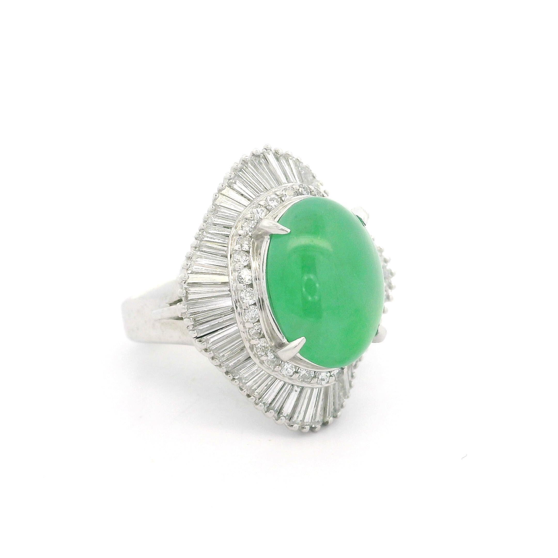 Platinum GIA 7.65ctw A Quality Burma Jade & Diamond Wavy Ballerina Cocktail Ring In Excellent Condition For Sale In Montclair, NJ