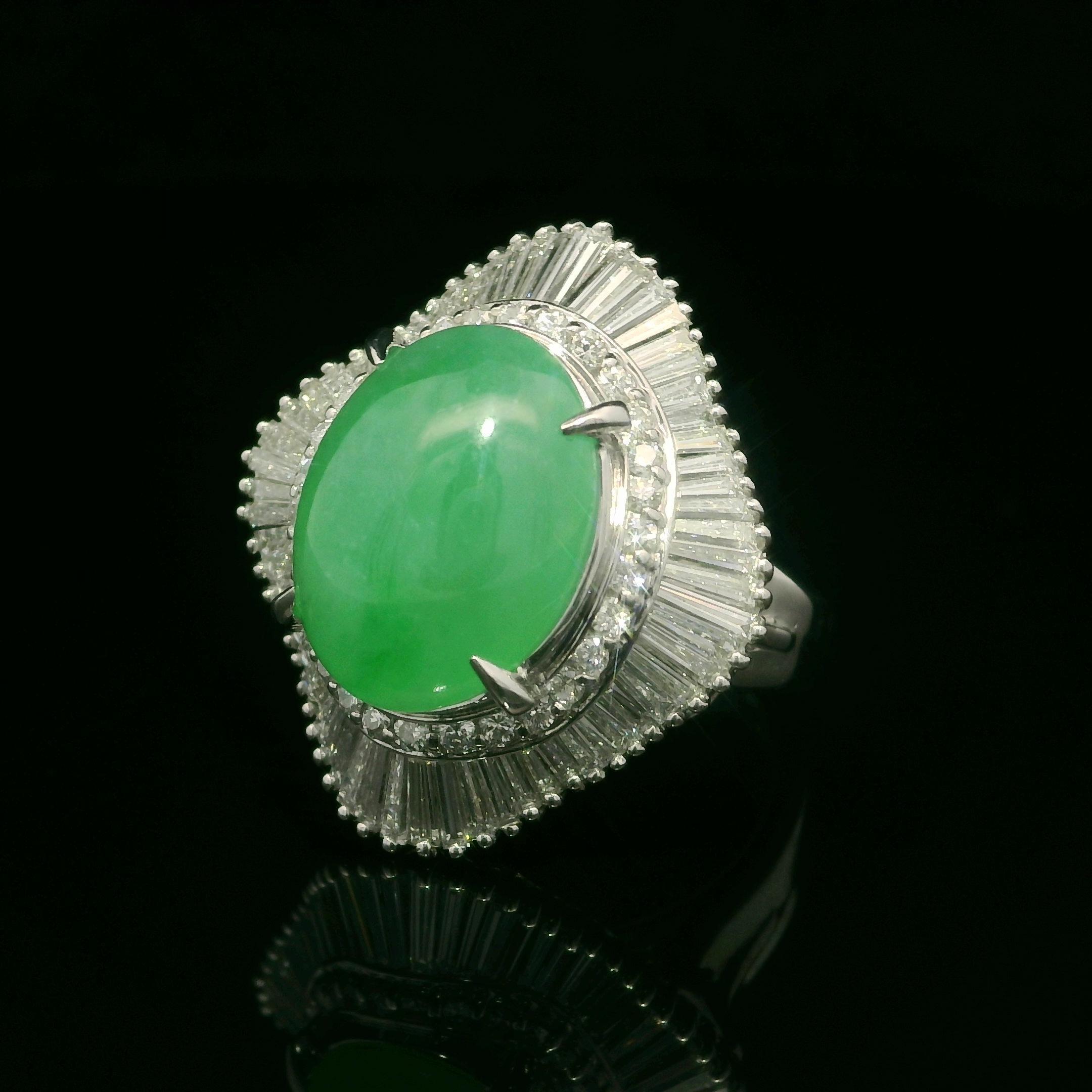 Women's Platinum GIA 7.65ctw A Quality Burma Jade & Diamond Wavy Ballerina Cocktail Ring For Sale