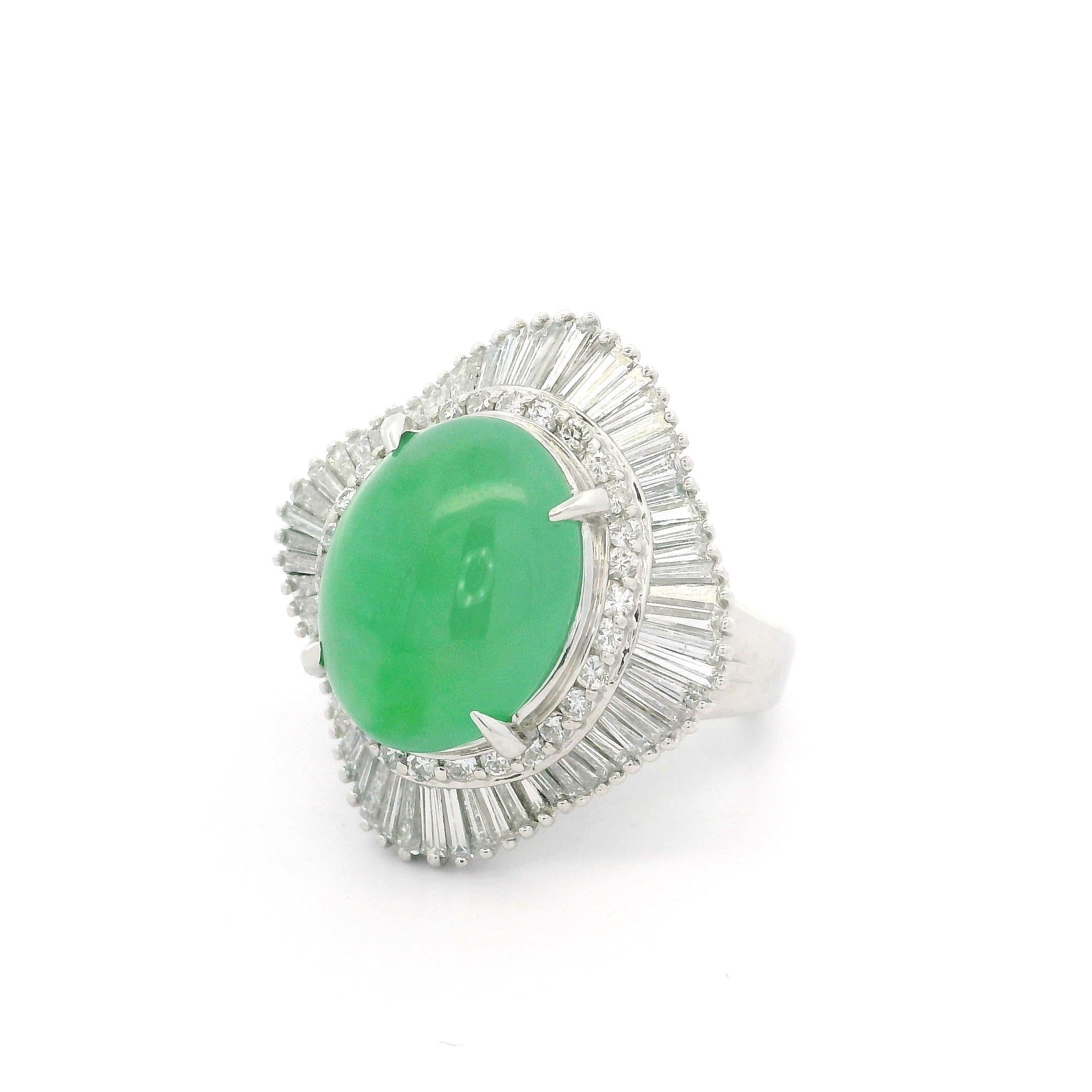 Platinum GIA 7.65ctw A Quality Burma Jade & Diamond Wavy Ballerina Cocktail Ring For Sale 1
