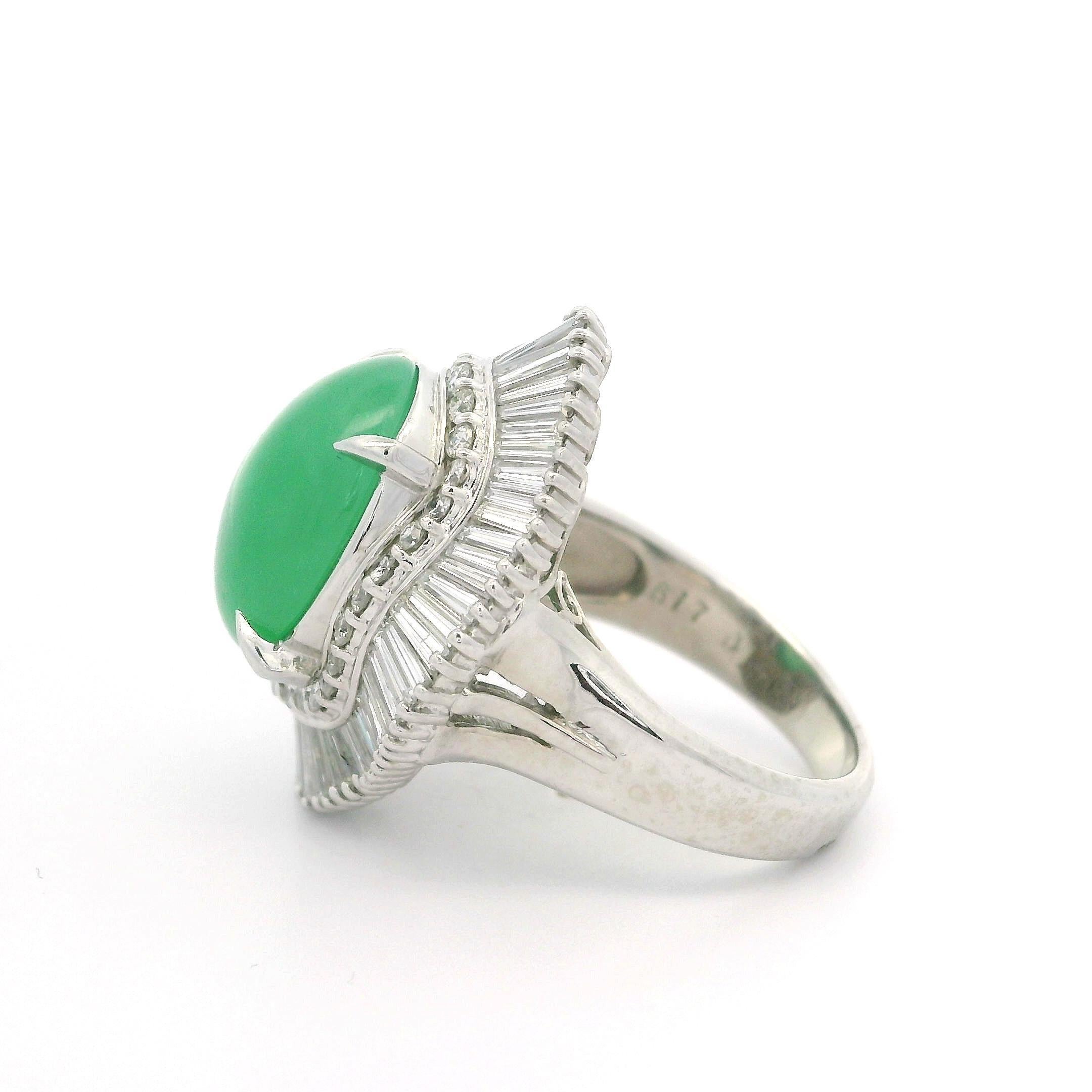 Platinum GIA 7.65ctw A Quality Burma Jade & Diamond Wavy Ballerina Cocktail Ring For Sale 2