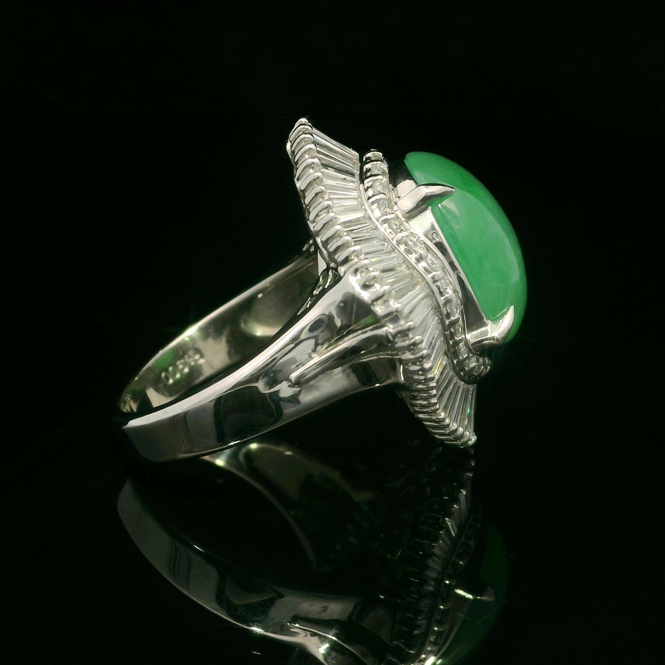 Platinum GIA 7.65ctw A Quality Burma Jade & Diamond Wavy Ballerina Cocktail Ring For Sale 4