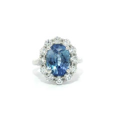 Platinum GIA 7.82ct Cornflower No Heat Sapphire Diamond Halo Princess Diana Ring