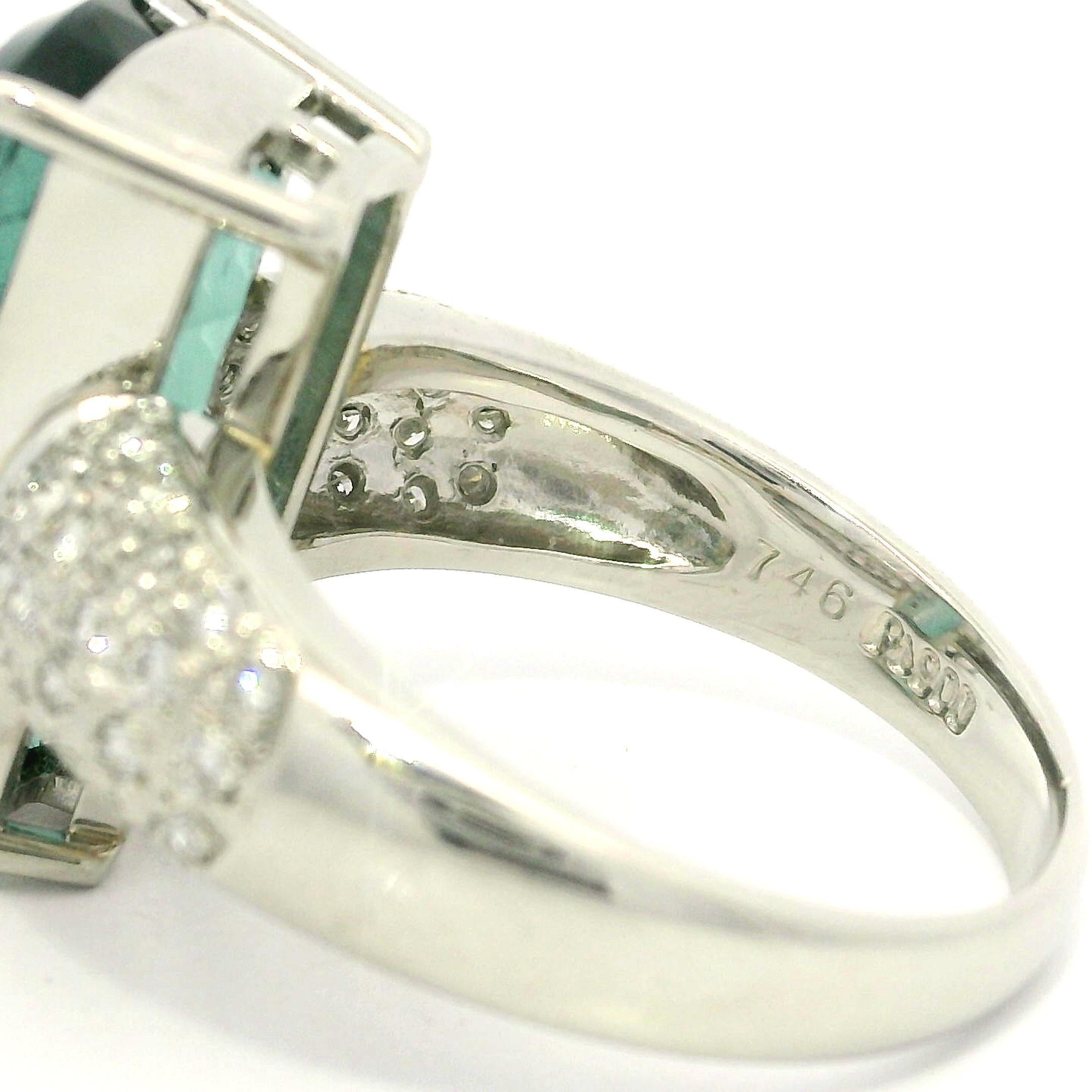 Platino GIA 7,87ctw Taglio Fantasia Tormalina Blu Verde Pave Diamante Lato Anello in vendita 5