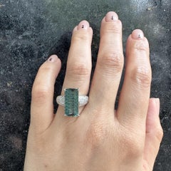 Platinum GIA 7.87ctw Fantasy Cut Blue Green Tourmaline Pave Diamond Sides Ring