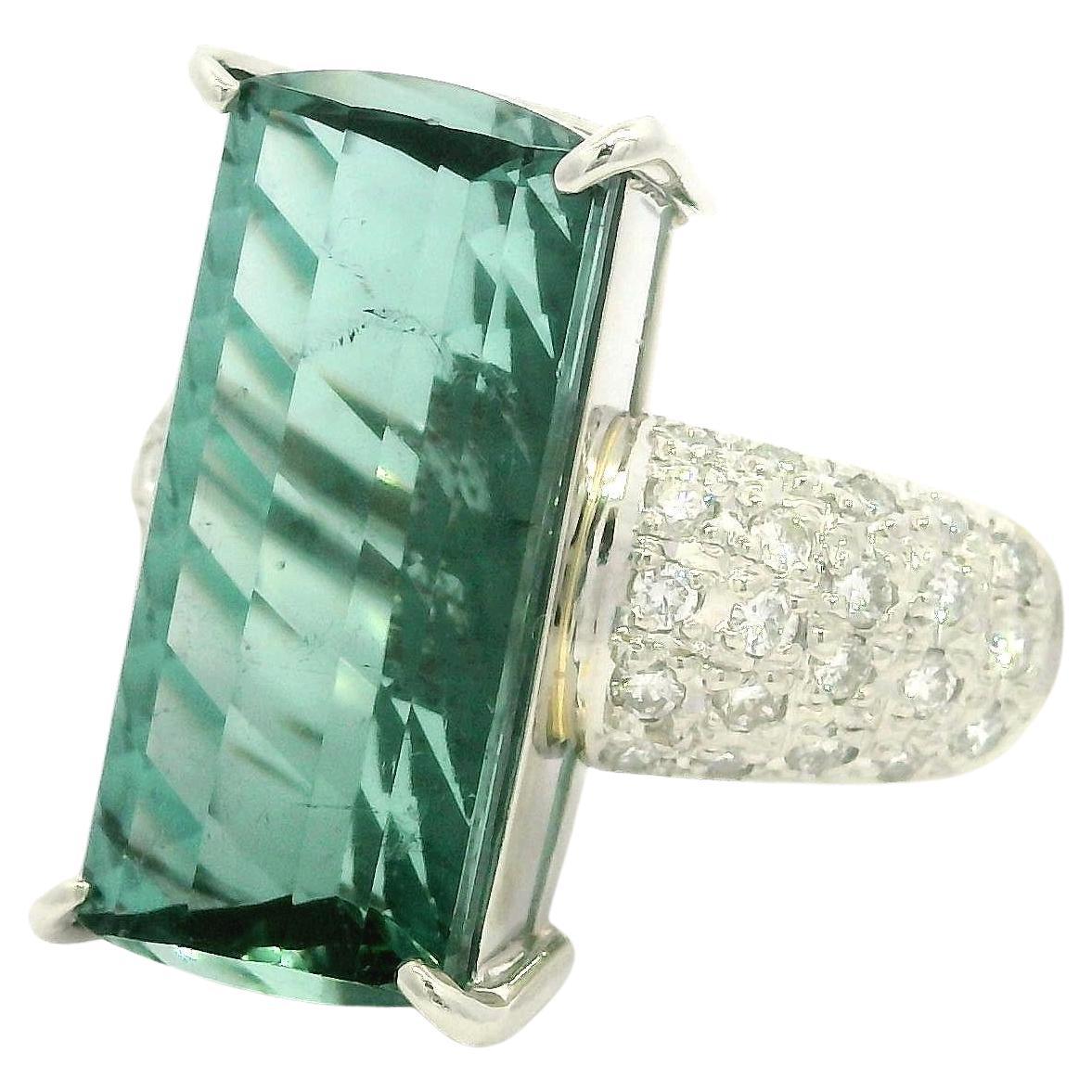 Platino GIA 7,87ctw Taglio Fantasia Tormalina Blu Verde Pave Diamante Lato Anello