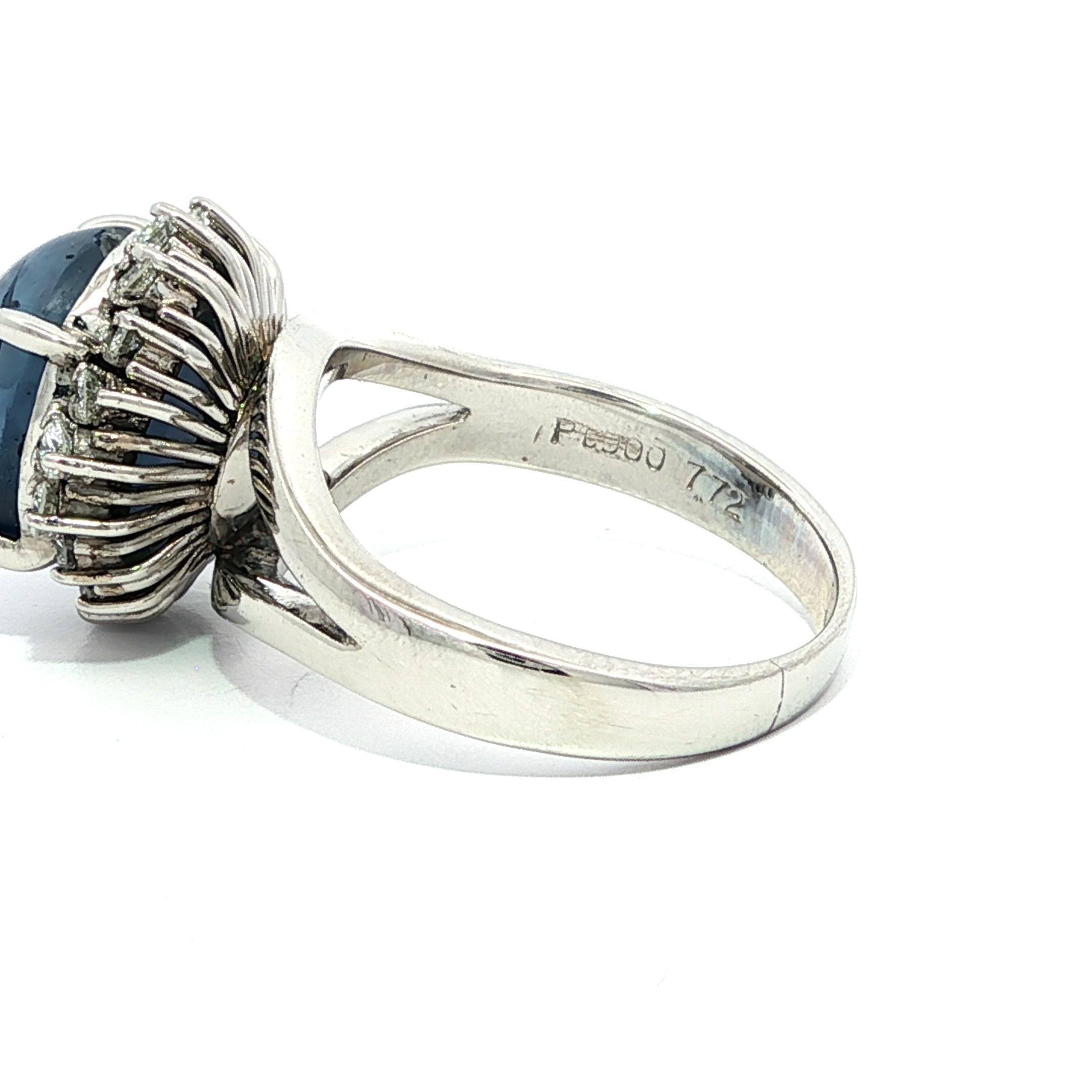 Platino GIA 8,07ctw Senza calore Ceylon Blue Star Sapphire Diamond Halo Ring in vendita 7