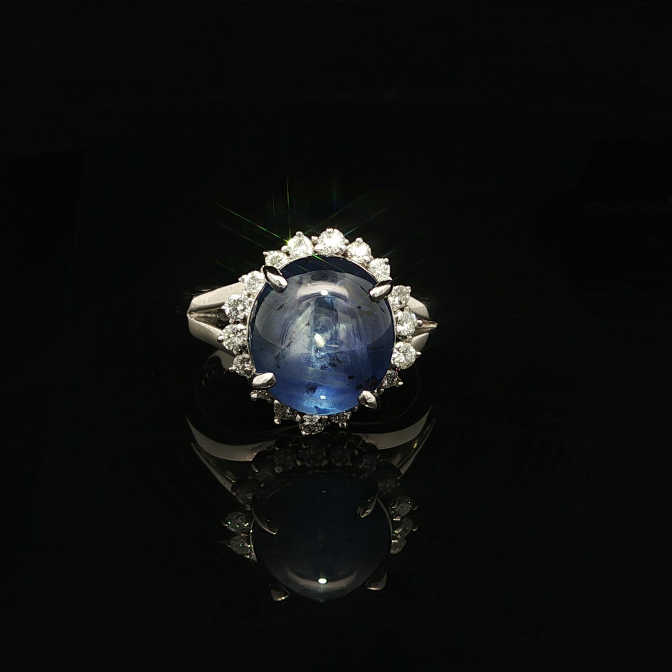 Platino GIA 8,07ctw Senza calore Ceylon Blue Star Sapphire Diamond Halo Ring in vendita 9