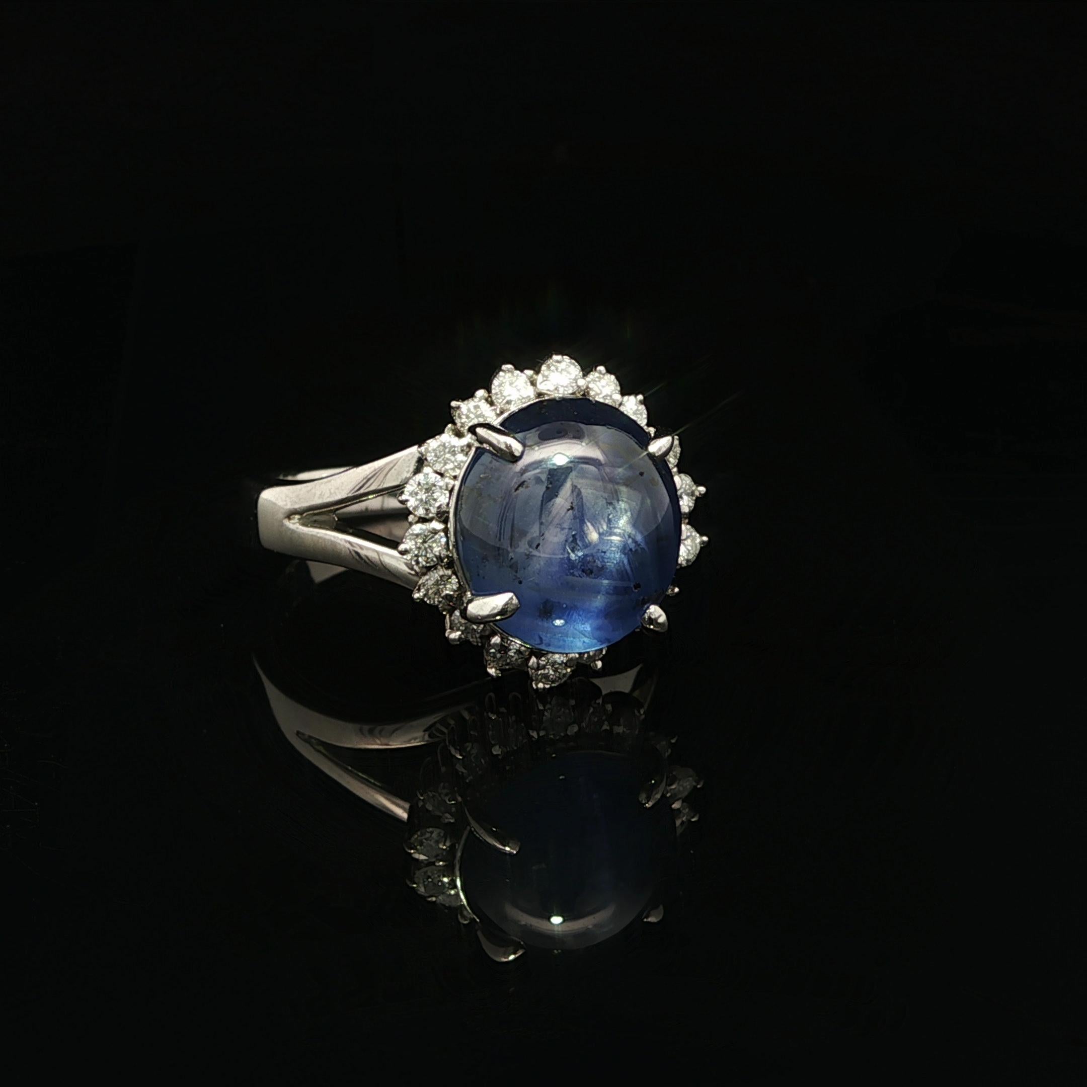 Platino GIA 8,07ctw Senza calore Ceylon Blue Star Sapphire Diamond Halo Ring in vendita 10