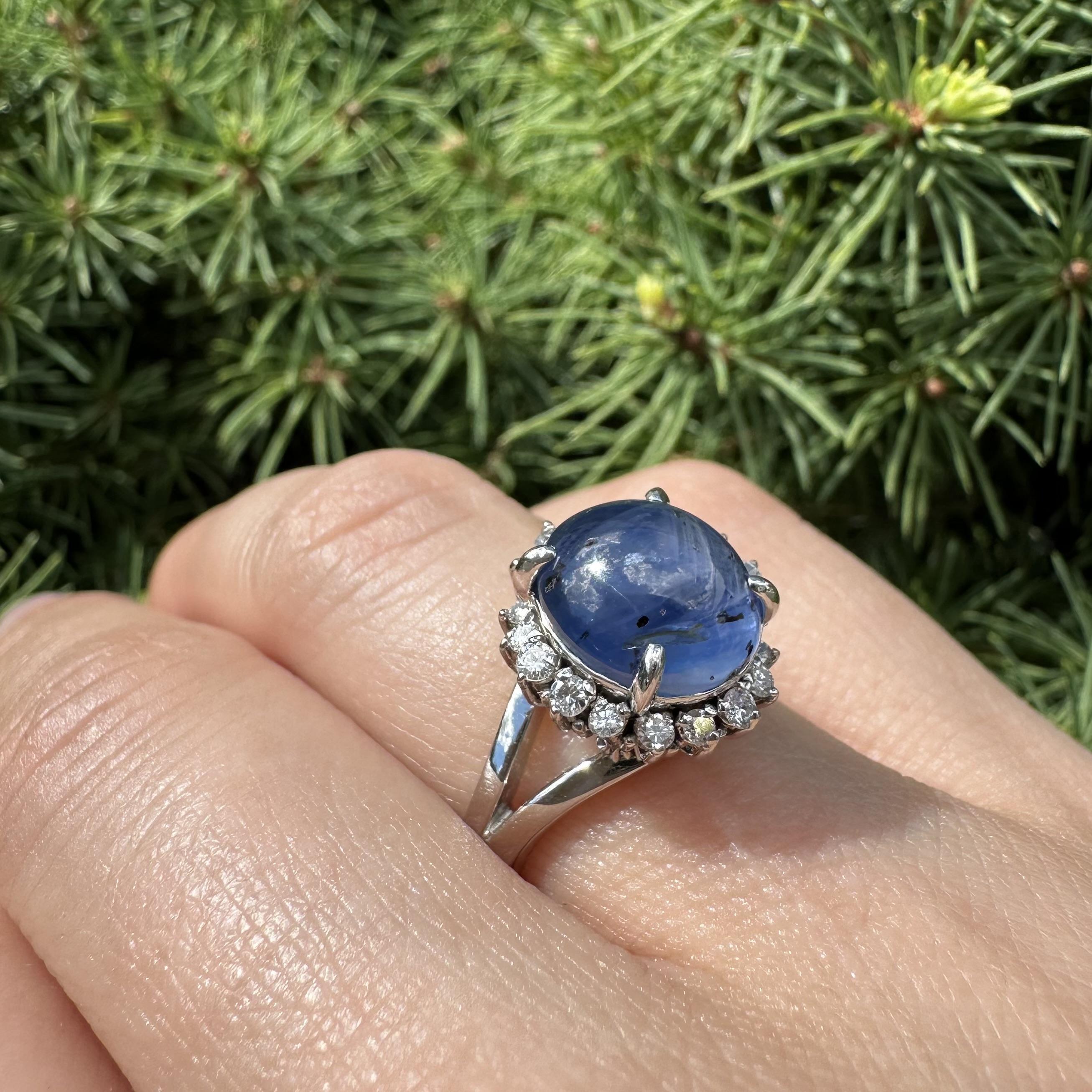 Donna Platino GIA 8,07ctw Senza calore Ceylon Blue Star Sapphire Diamond Halo Ring in vendita