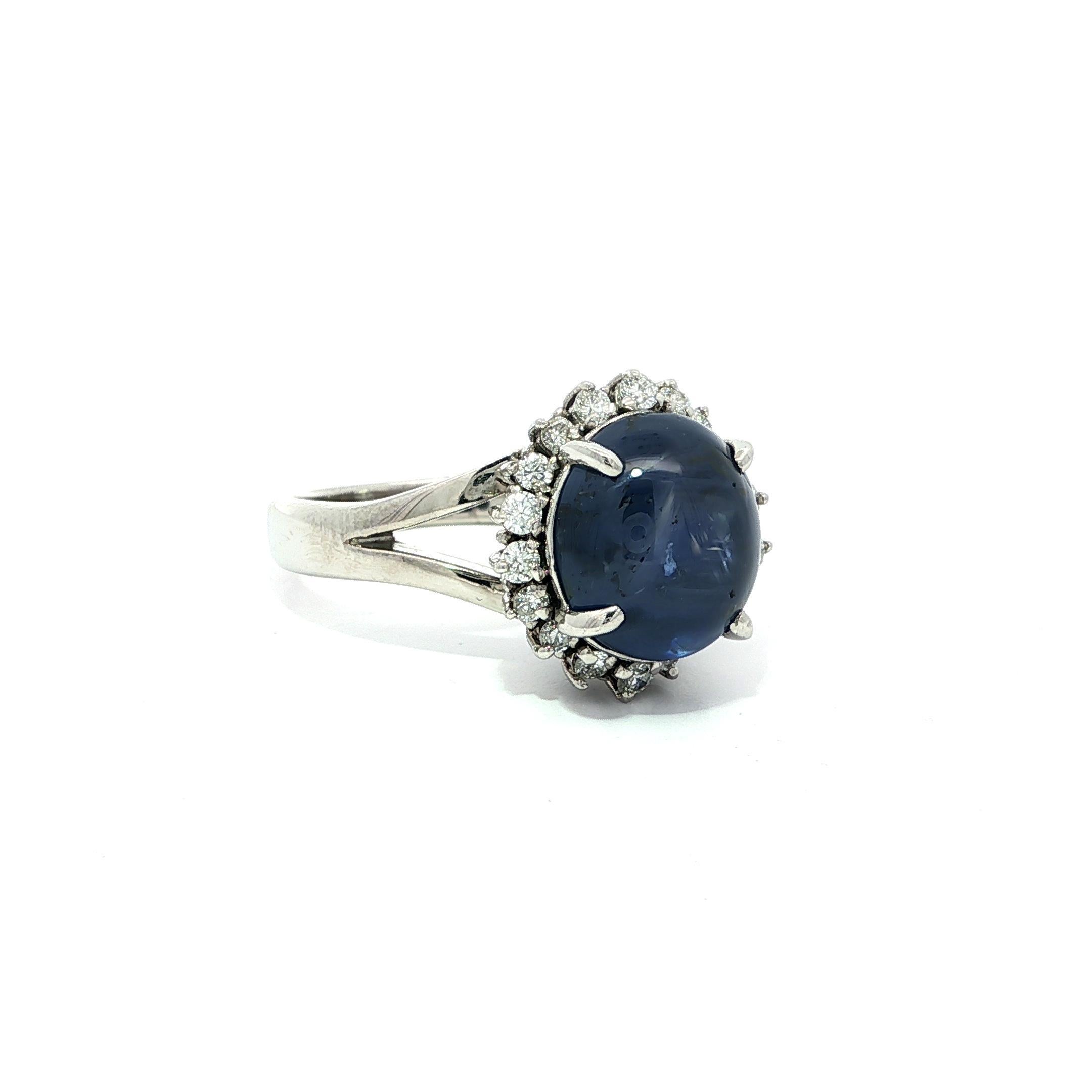 Platino GIA 8,07ctw Senza calore Ceylon Blue Star Sapphire Diamond Halo Ring in vendita 3