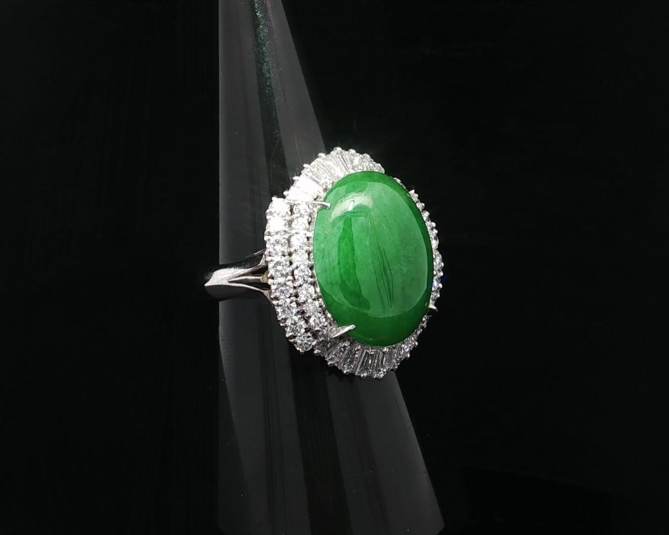 Platin GIA 8,12ctw Burma A Apfel Grün Jade w / Diamant Halo Aussage Ring im Angebot 5