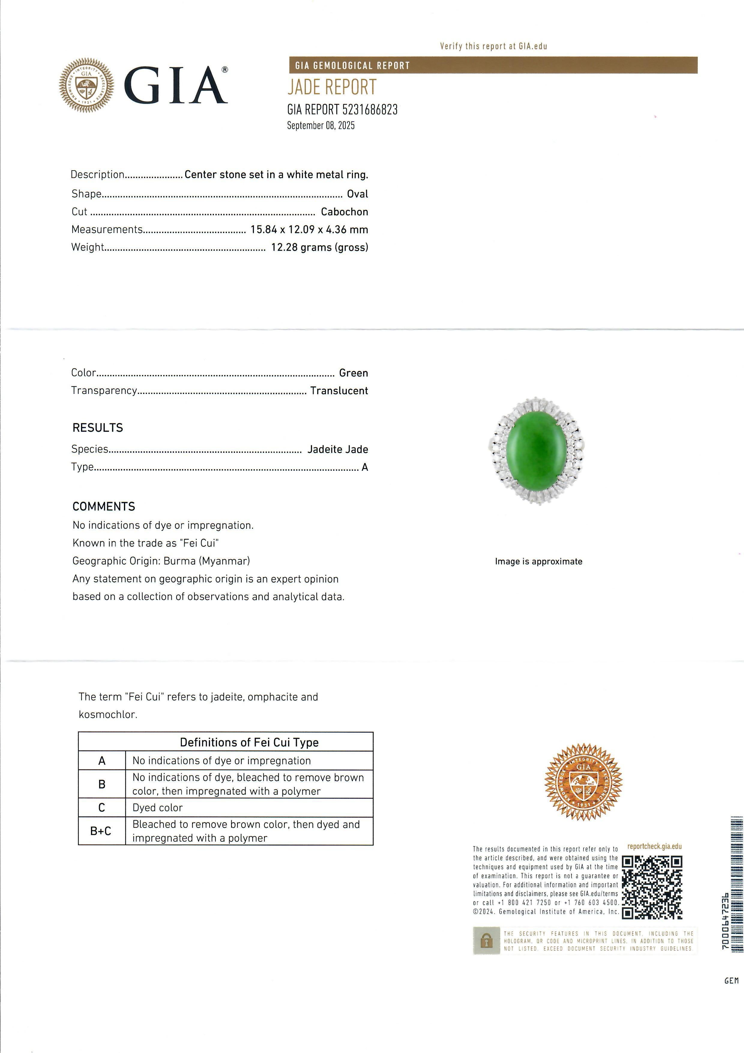 Platin GIA 8,12ctw Burma A Apfel Grün Jade w / Diamant Halo Aussage Ring im Angebot 7