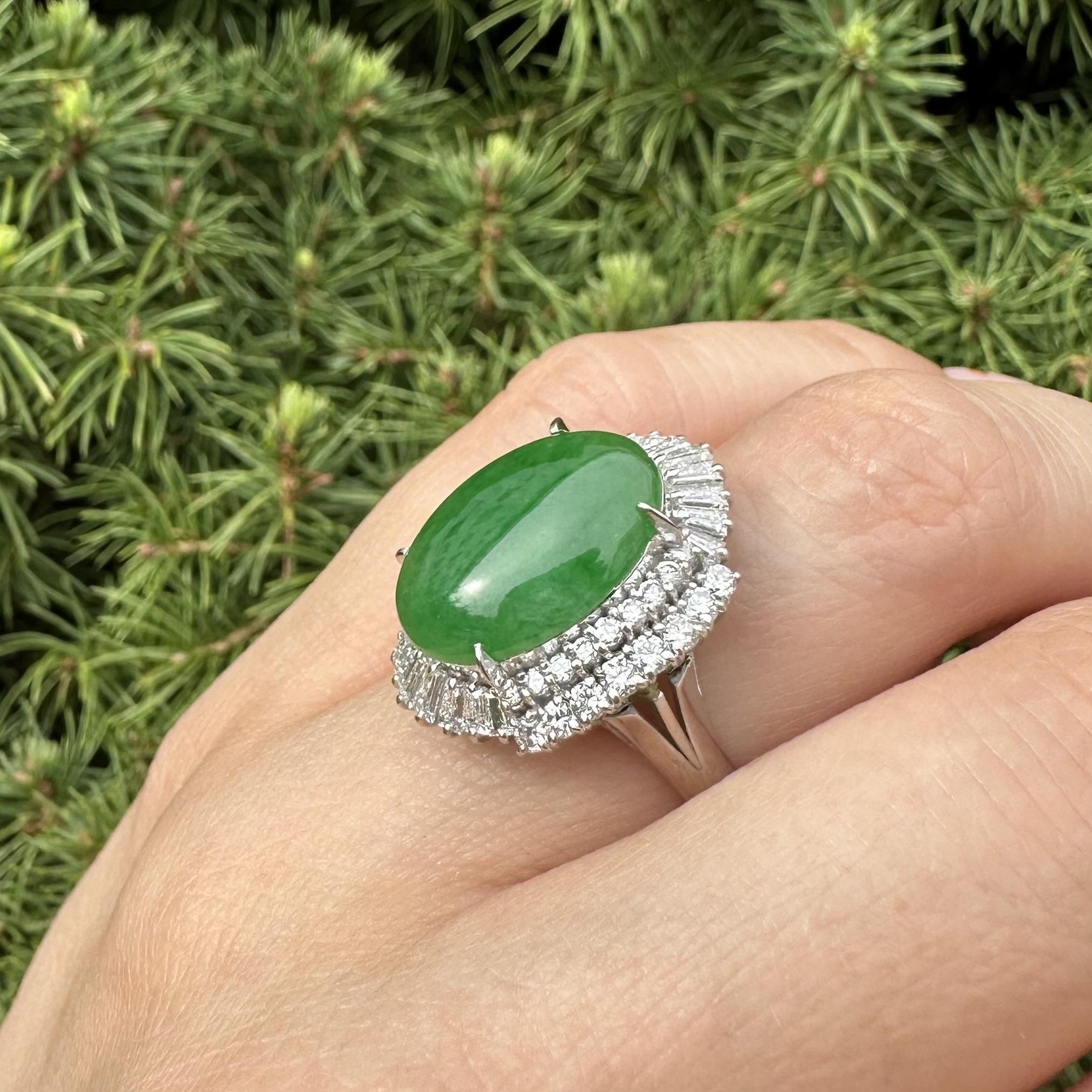 Platin GIA 8,12ctw Burma A Apfel Grün Jade w / Diamant Halo Aussage Ring im Angebot 9