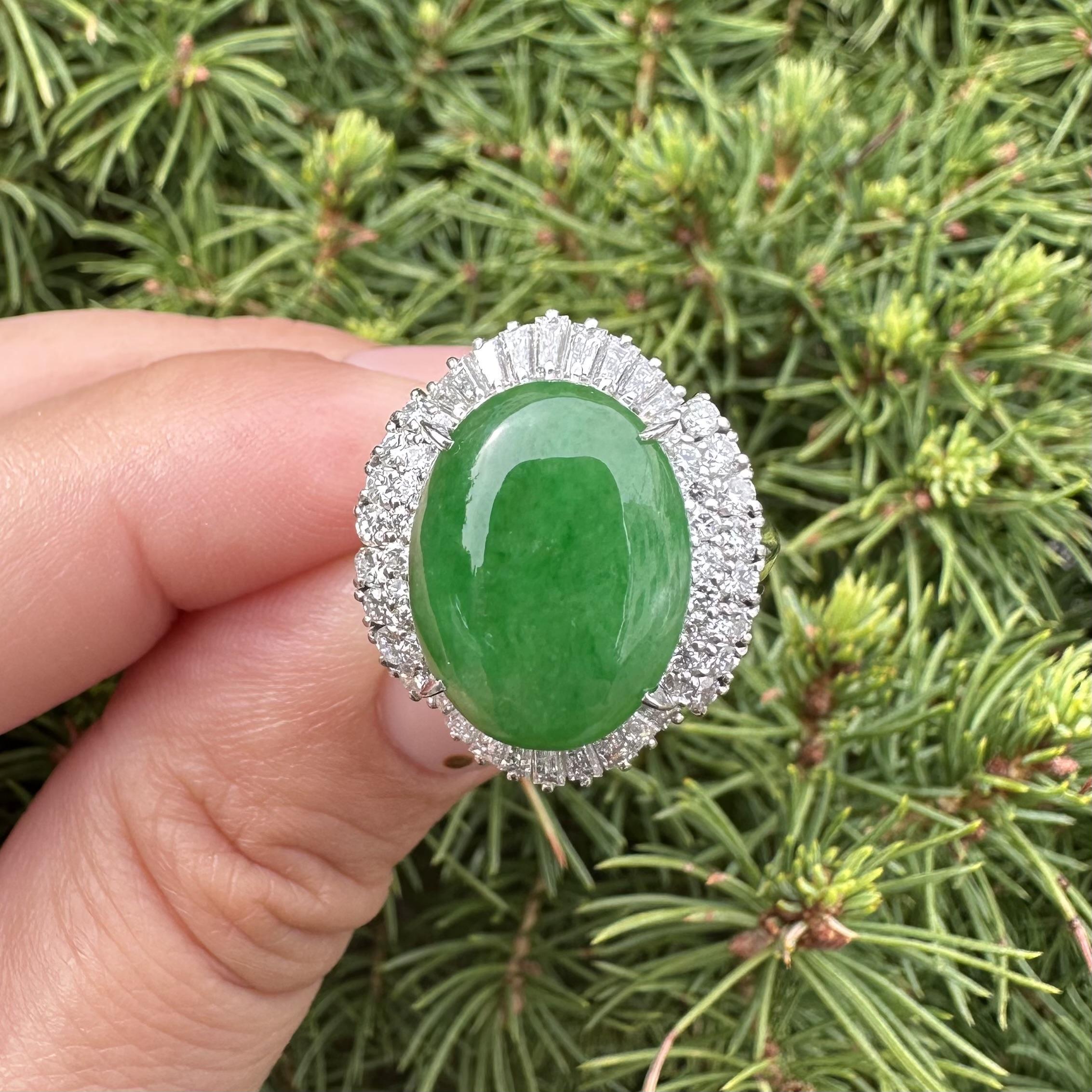 Platin GIA 8,12ctw Burma A Apfel Grün Jade w / Diamant Halo Aussage Ring im Angebot 10