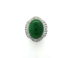 Platinum GIA 8.12ctw Burma A Apple Green Jade w/ Diamond Halo Statement Ring