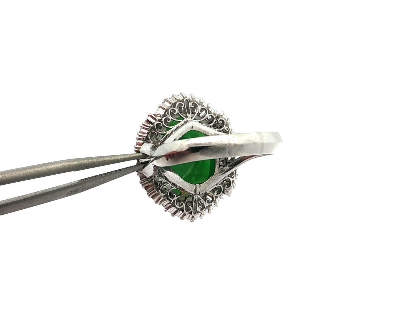 Platin GIA 8,12ctw Burma A Apfel Grün Jade w / Diamant Halo Aussage Ring im Angebot 3