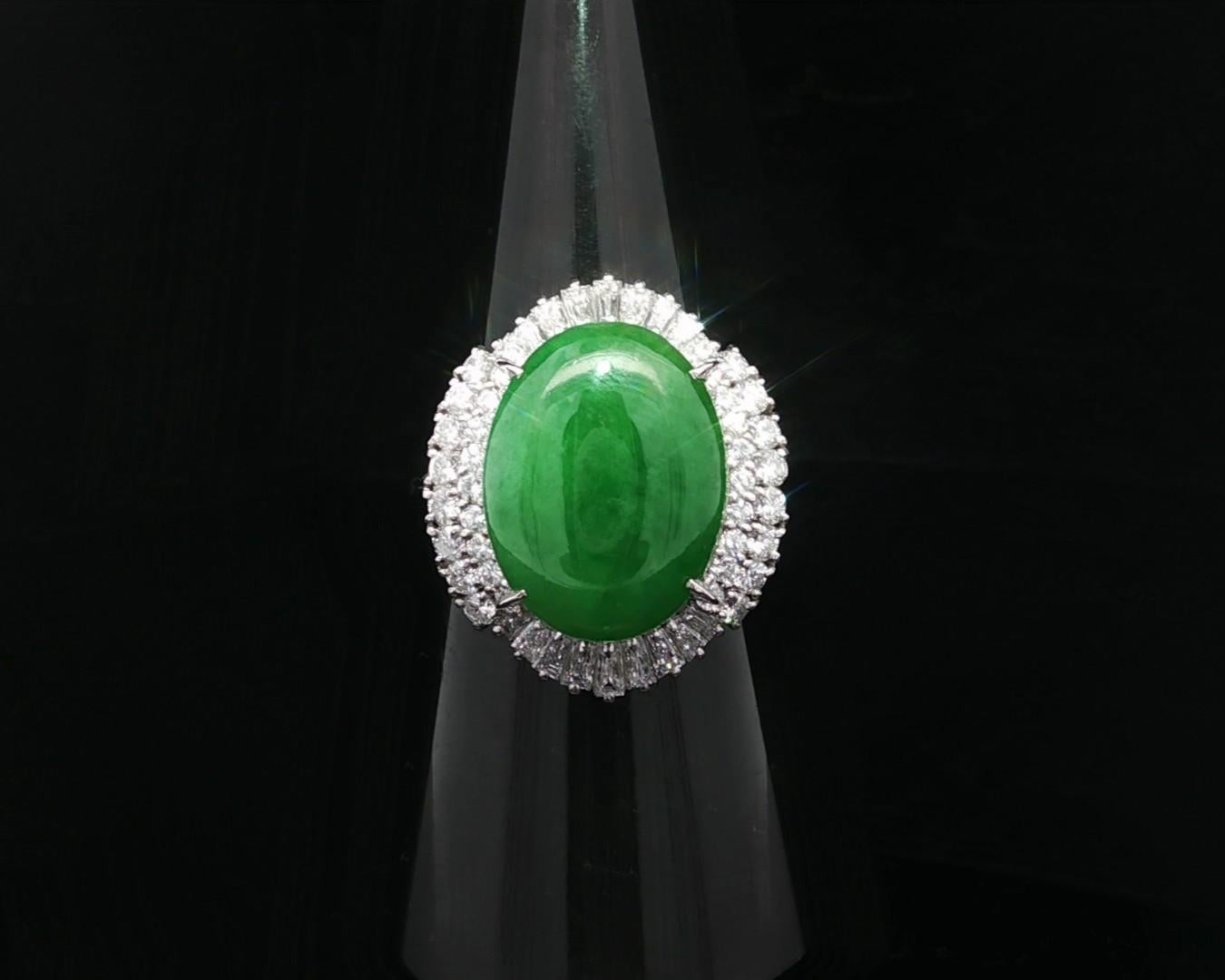 Platin GIA 8,12ctw Burma A Apfel Grün Jade w / Diamant Halo Aussage Ring im Angebot 4