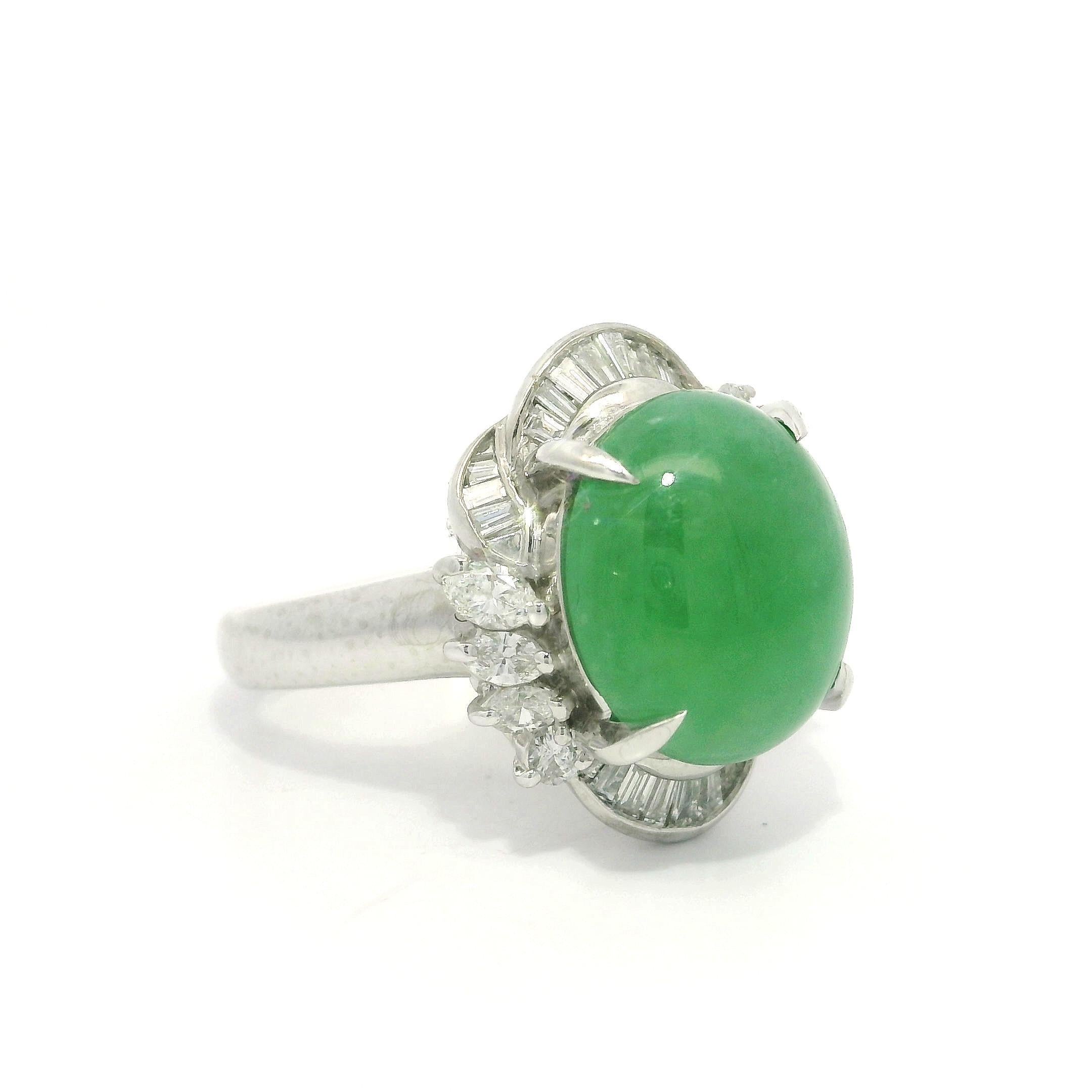 Platin GIA 8,15ctw Cabochon A natürliche Jade w / Diamant schöne Cocktail-Ring im Angebot 6