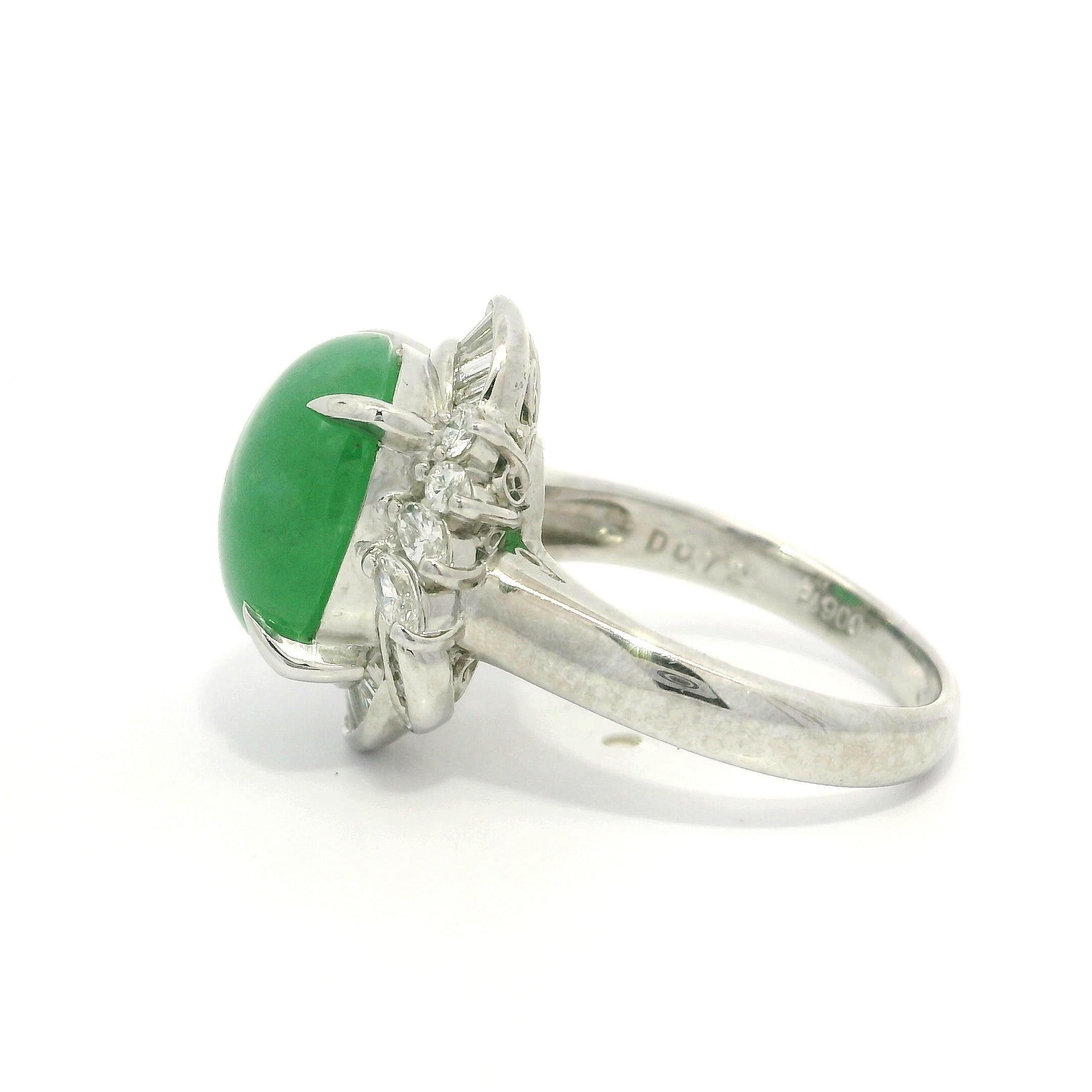 Platin GIA 8,15ctw Cabochon A natürliche Jade w / Diamant schöne Cocktail-Ring im Angebot 8