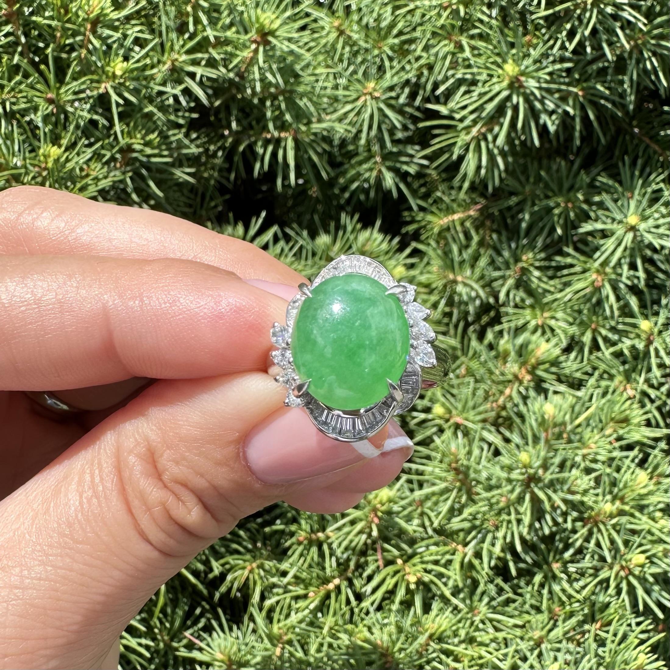 Platin GIA 8,15ctw Cabochon A natürliche Jade w / Diamant schöne Cocktail-Ring im Angebot 9