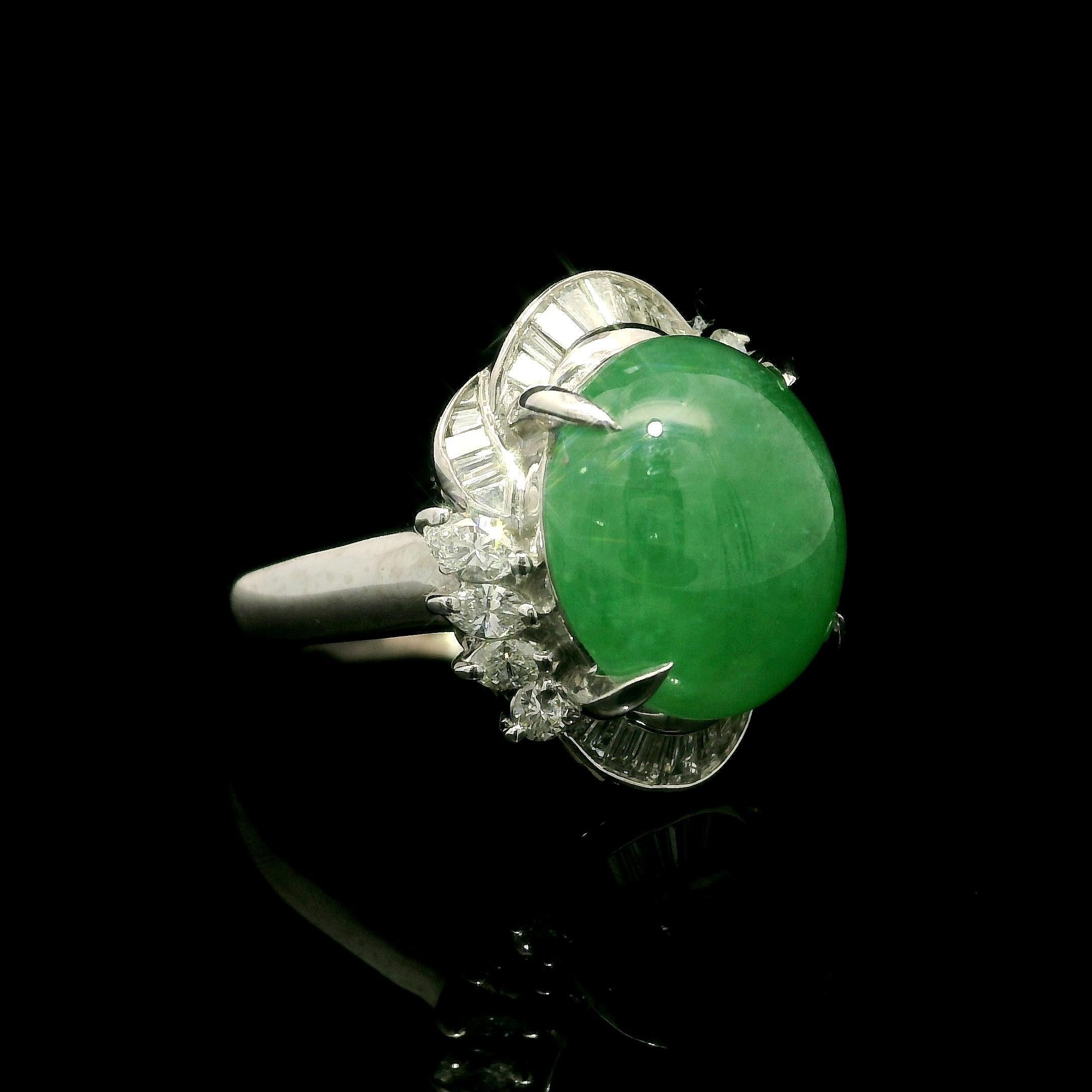 Platin GIA 8,15ctw Cabochon A natürliche Jade w / Diamant schöne Cocktail-Ring Damen im Angebot