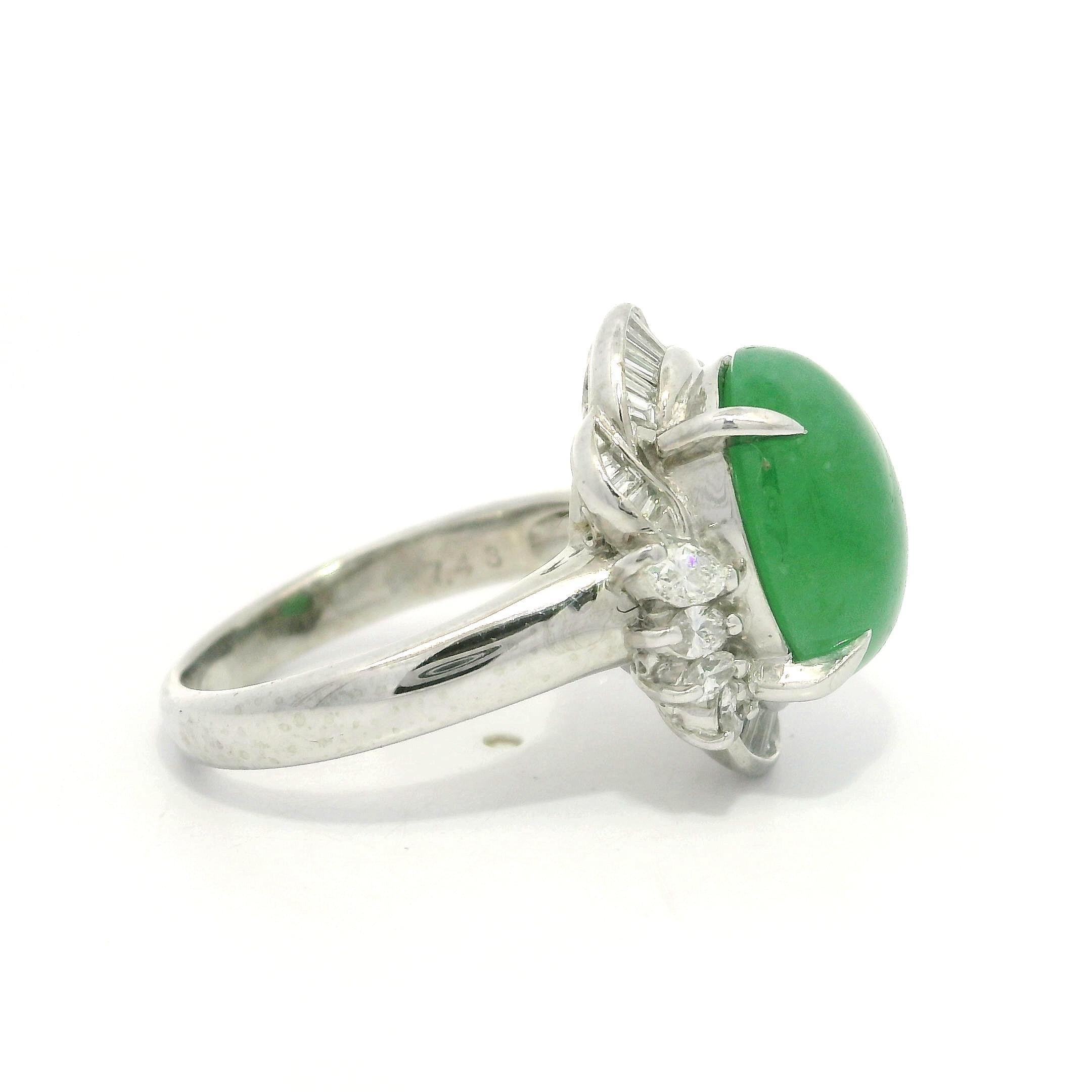 Platin GIA 8,15ctw Cabochon A natürliche Jade w / Diamant schöne Cocktail-Ring im Angebot 2
