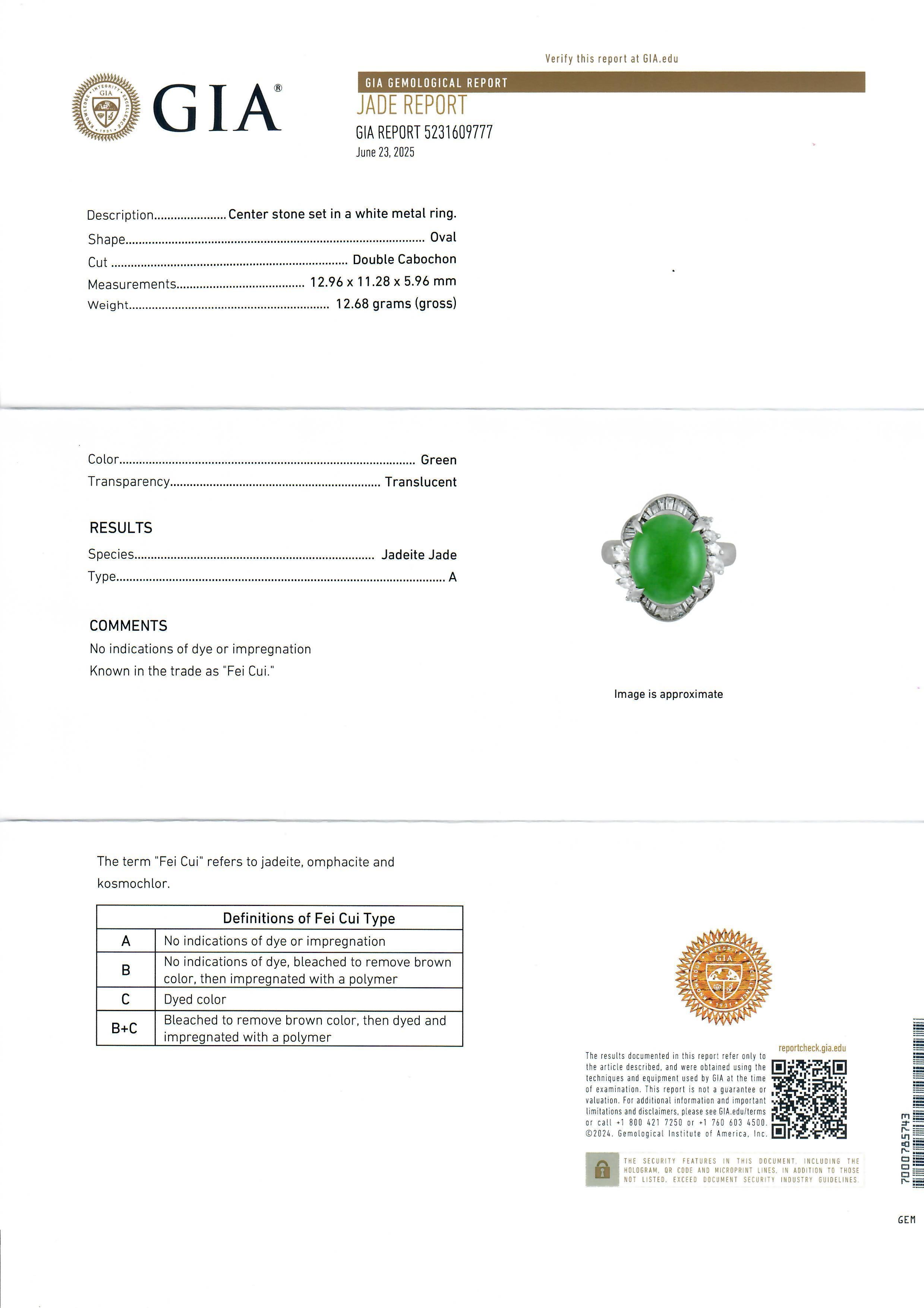 Platin GIA 8,15ctw Cabochon A natürliche Jade w / Diamant schöne Cocktail-Ring im Angebot 3