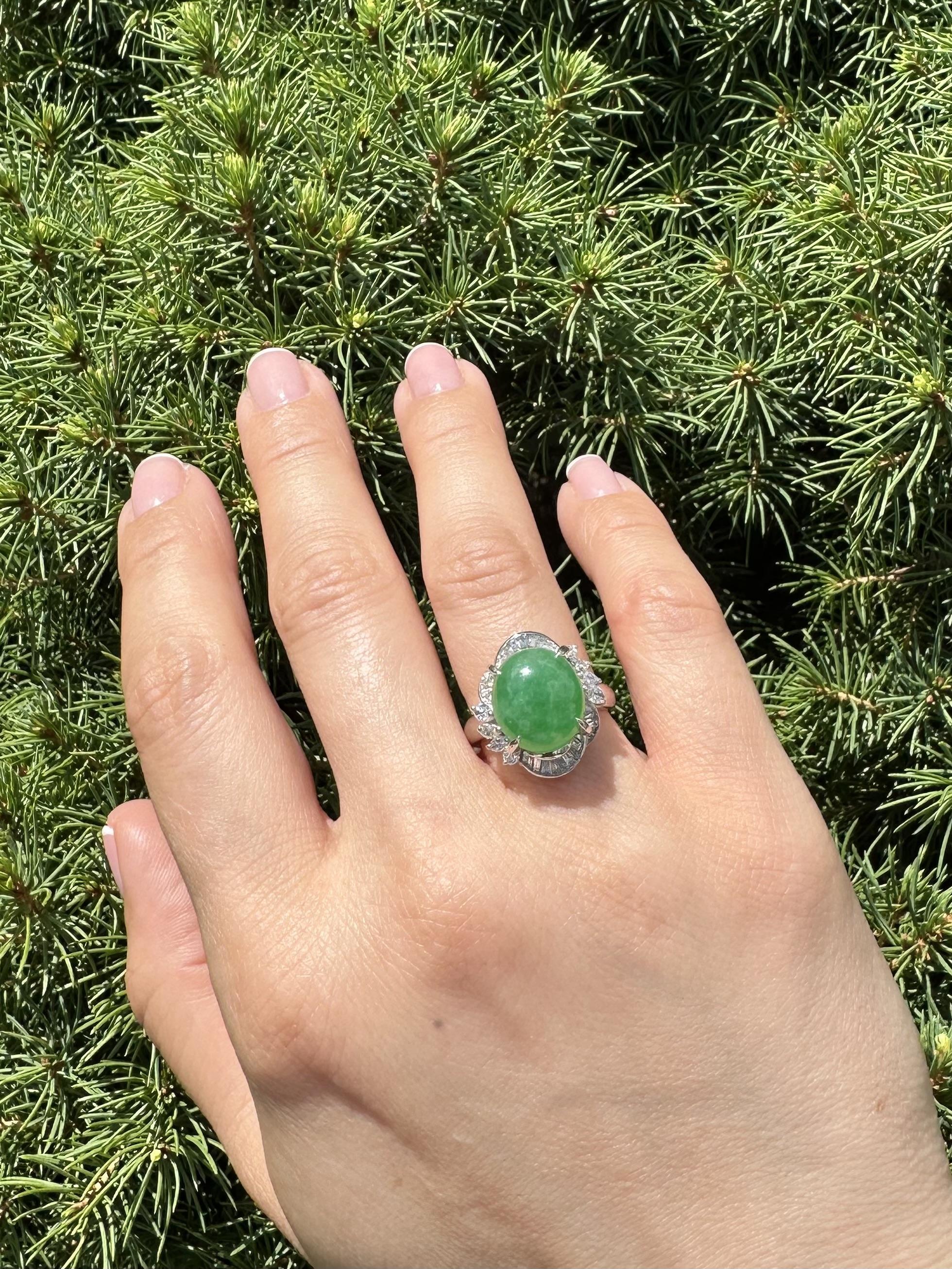 Platin GIA 8,15ctw Cabochon A natürliche Jade w / Diamant schöne Cocktail-Ring im Angebot 4