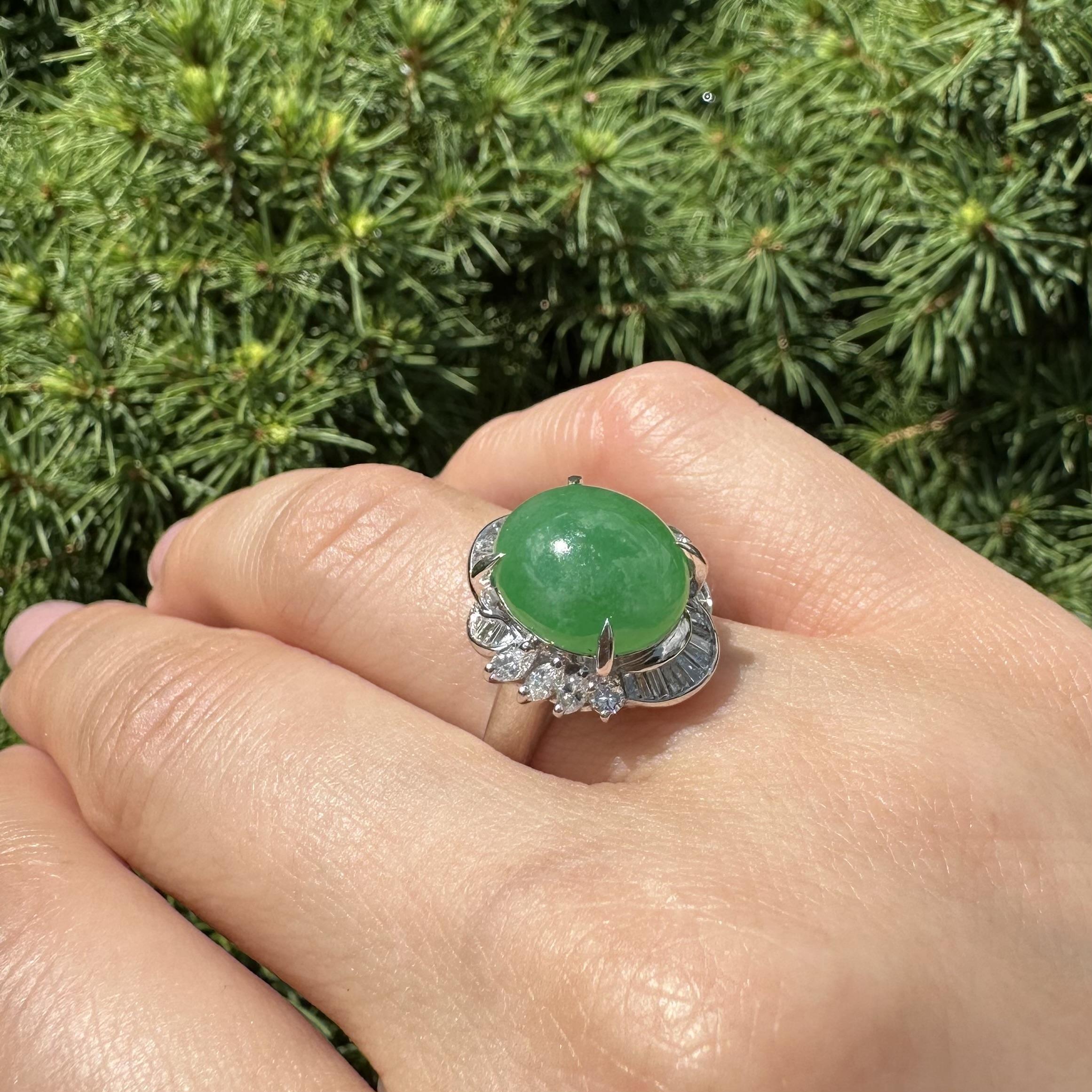 Platin GIA 8,15ctw Cabochon A natürliche Jade w / Diamant schöne Cocktail-Ring im Angebot 5
