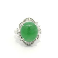 Bague de cocktail en platine GIA 8.15ctw Cabochon A Jade Naturel avec diamant magnifique