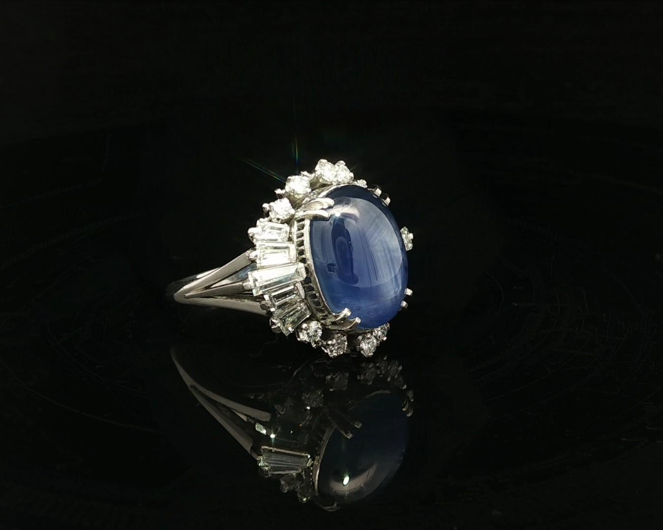 Platino GIA 8,23ctw Sin Calor Ceilán Niza Azul Puro Anillo de Diamantes Zafiro Estrella en venta 6