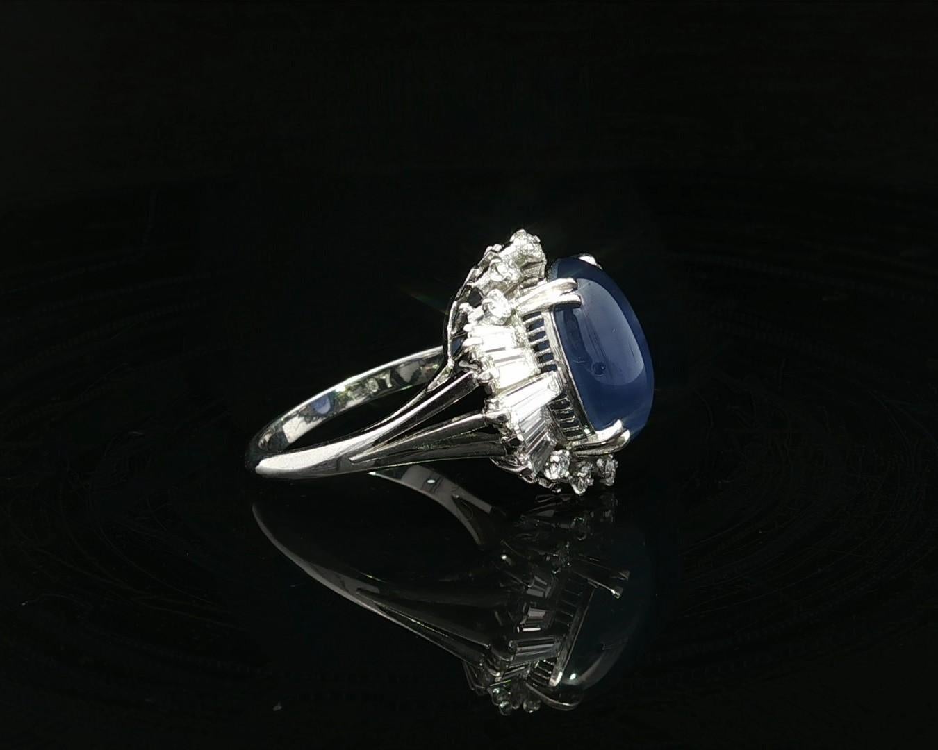 Platino GIA 8,23ctw Sin Calor Ceilán Niza Azul Puro Anillo de Diamantes Zafiro Estrella en venta 9