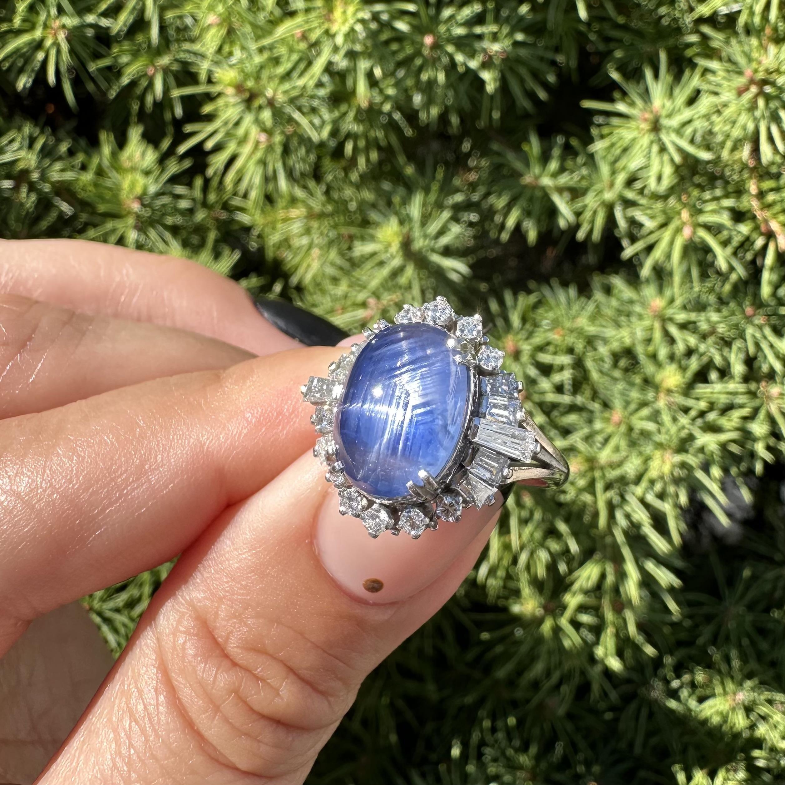 Platino GIA 8,23ctw Sin Calor Ceilán Niza Azul Puro Anillo de Diamantes Zafiro Estrella en venta 12