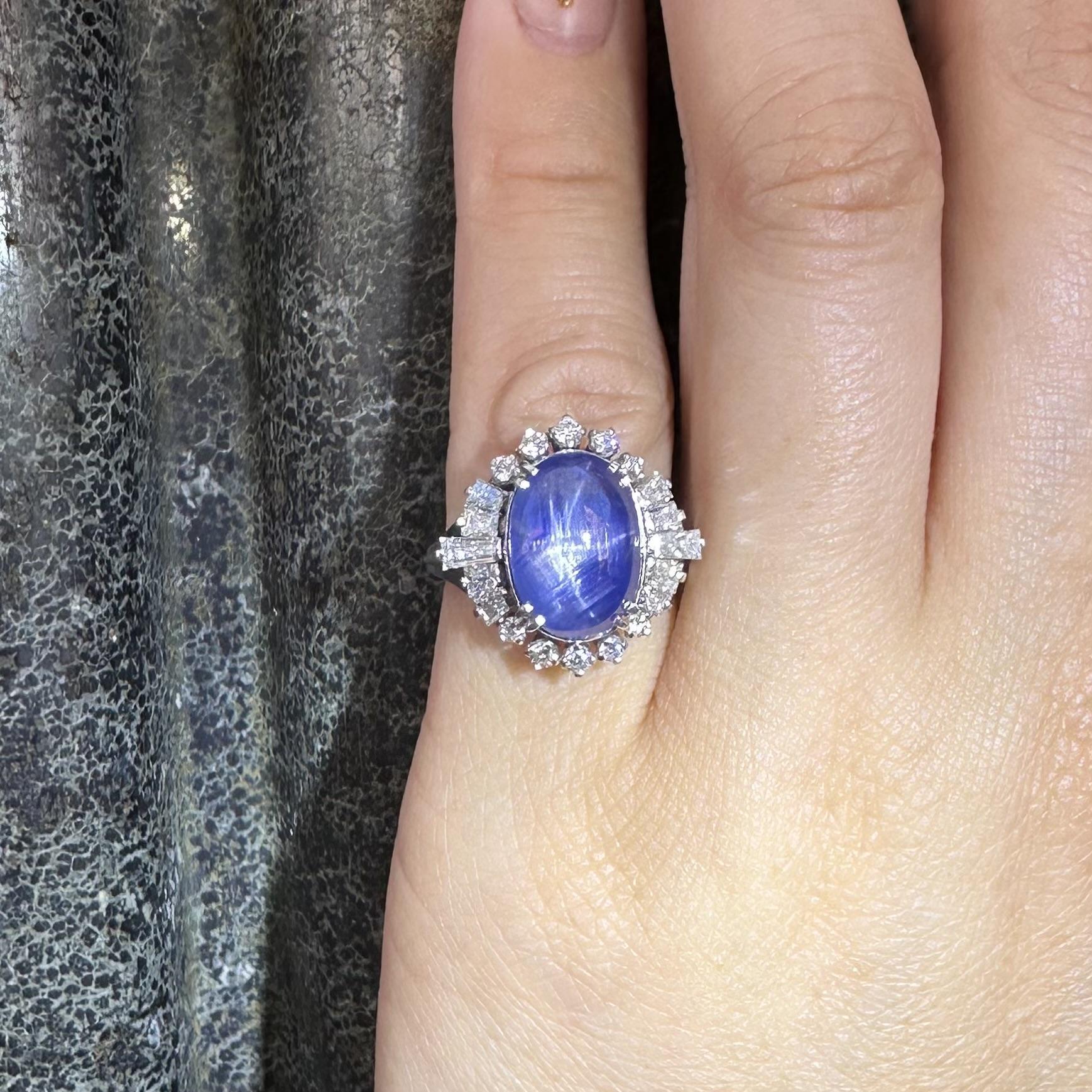 Platino GIA 8,23ctw Sin Calor Ceilán Niza Azul Puro Anillo de Diamantes Zafiro Estrella en venta 13