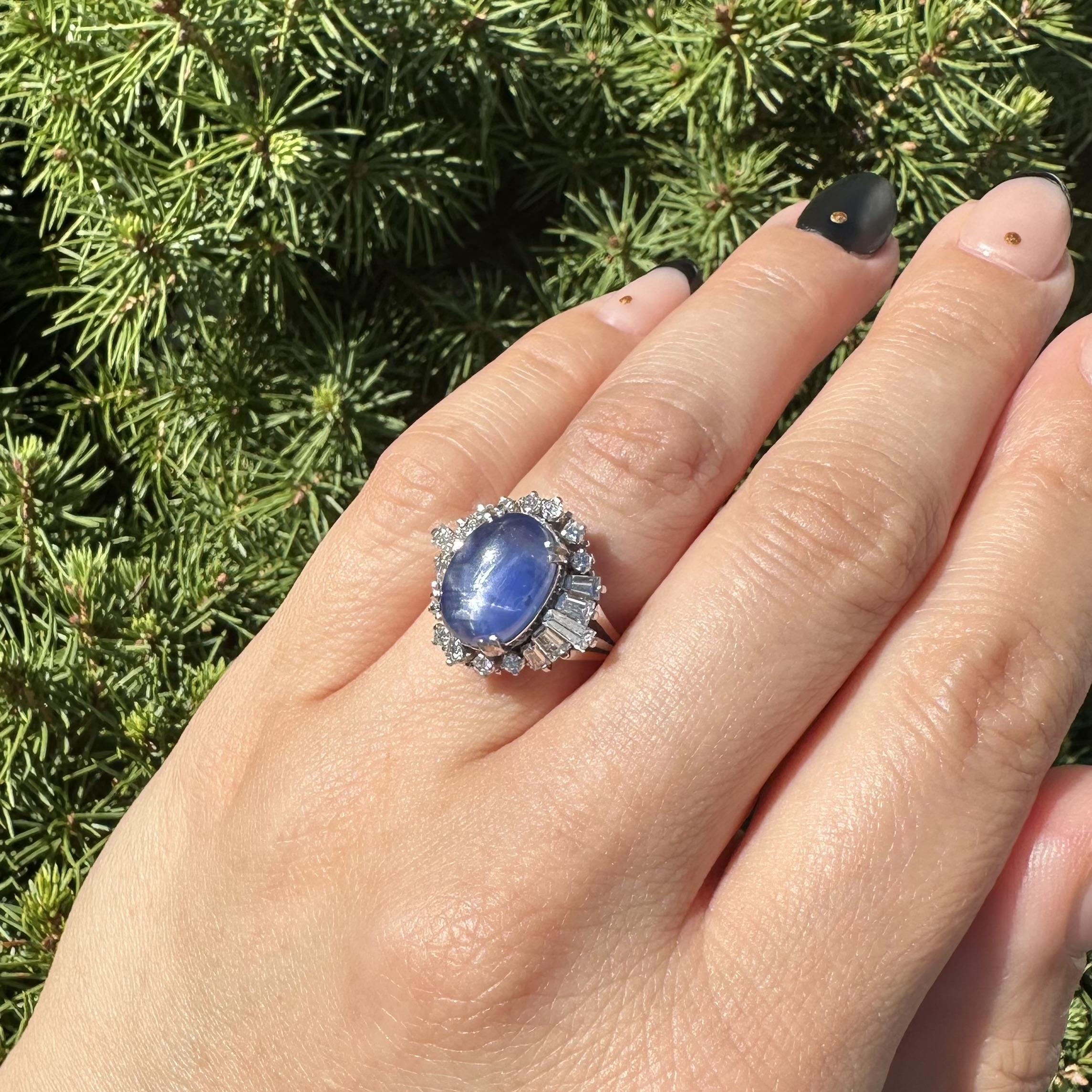 Platino GIA 8,23ctw Sin Calor Ceilán Niza Azul Puro Anillo de Diamantes Zafiro Estrella en venta 14