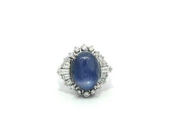 Platinum GIA 8.23ctw No Heat Ceylon Nice Pure Blue Star Sapphire Diamond Ring