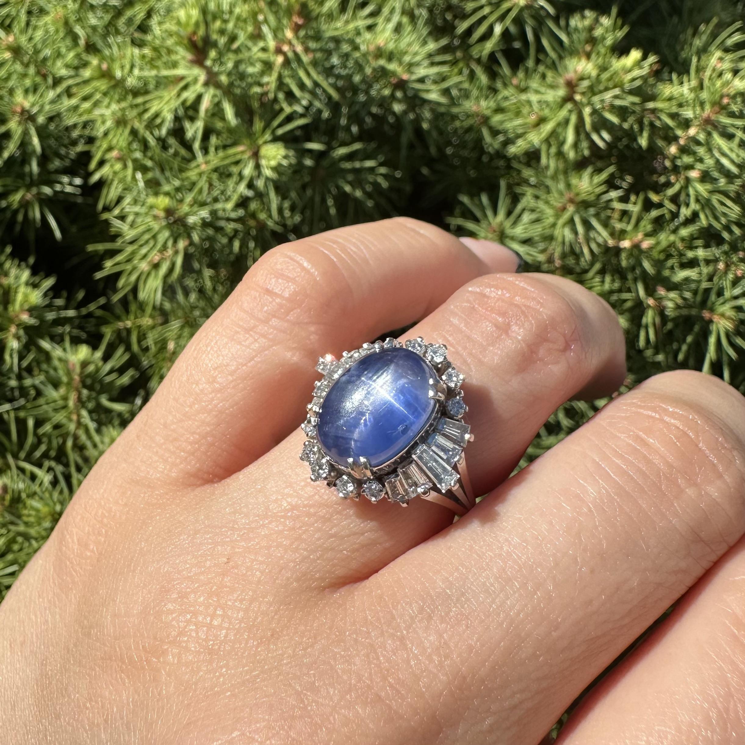 Platino GIA 8,23ctw Sin Calor Ceilán Niza Azul Puro Anillo de Diamantes Zafiro Estrella en venta 15