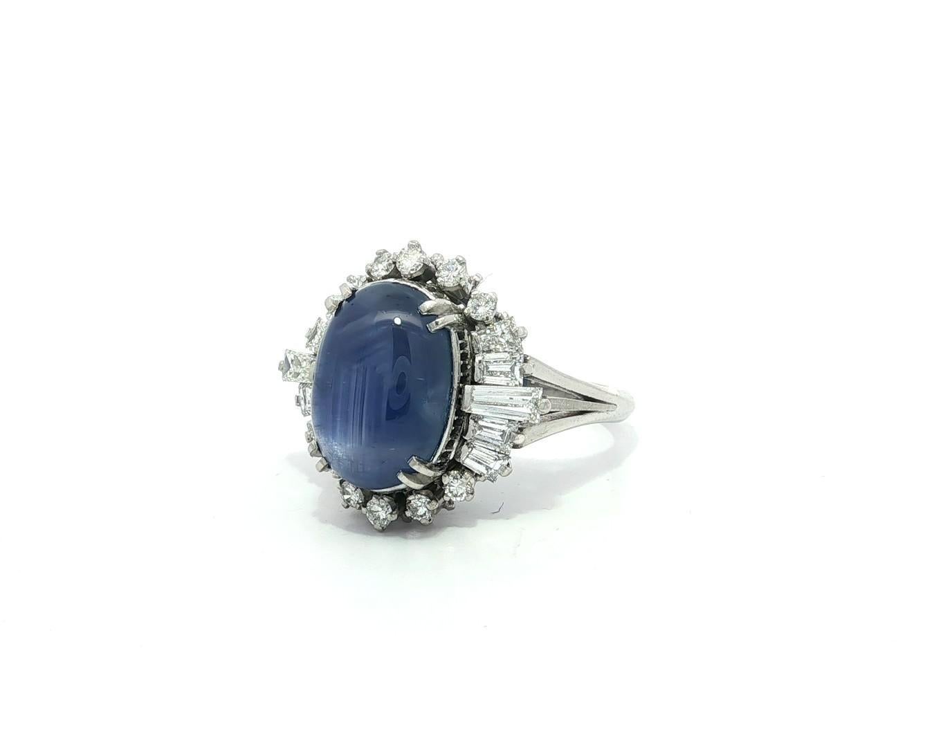 Platino GIA 8,23ctw Sin Calor Ceilán Niza Azul Puro Anillo de Diamantes Zafiro Estrella en Excelente estado para la venta en Montclair, NJ