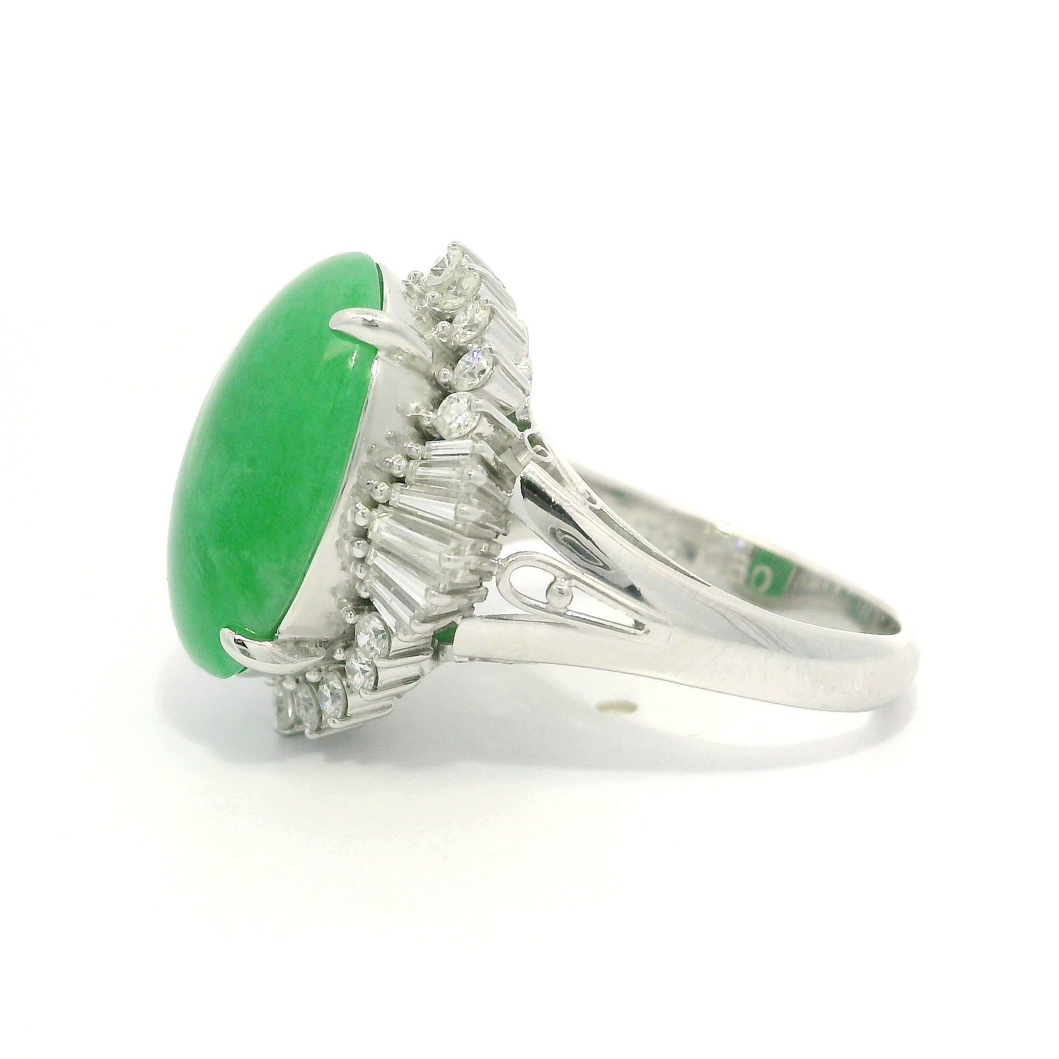 Platin GIA 8,68ct Oval Typ A Natürliche Grüne Jade Diamant Ballerina Ring im Angebot 6
