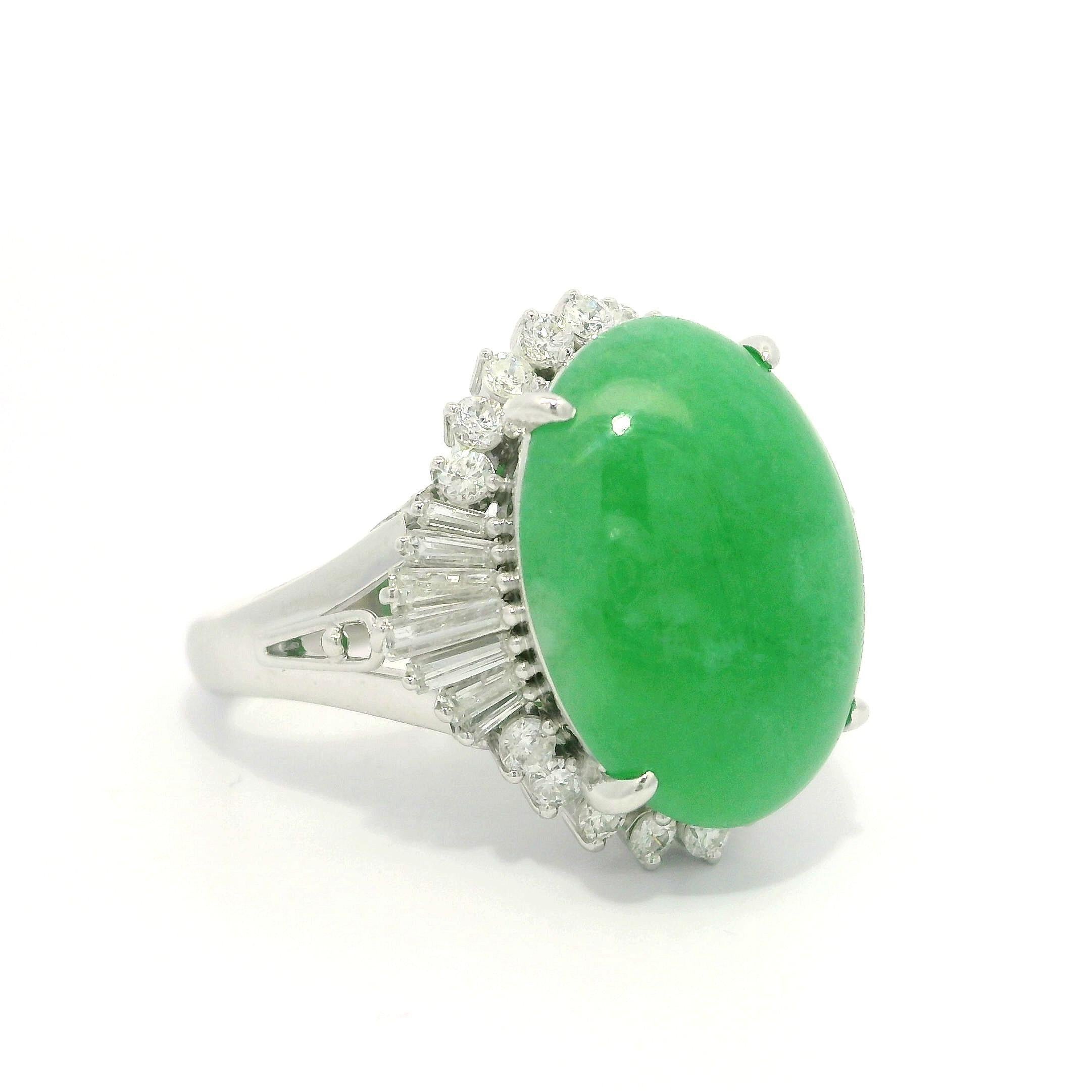 Platin GIA 8,68ct Oval Typ A Natürliche Grüne Jade Diamant Ballerina Ring im Angebot 7