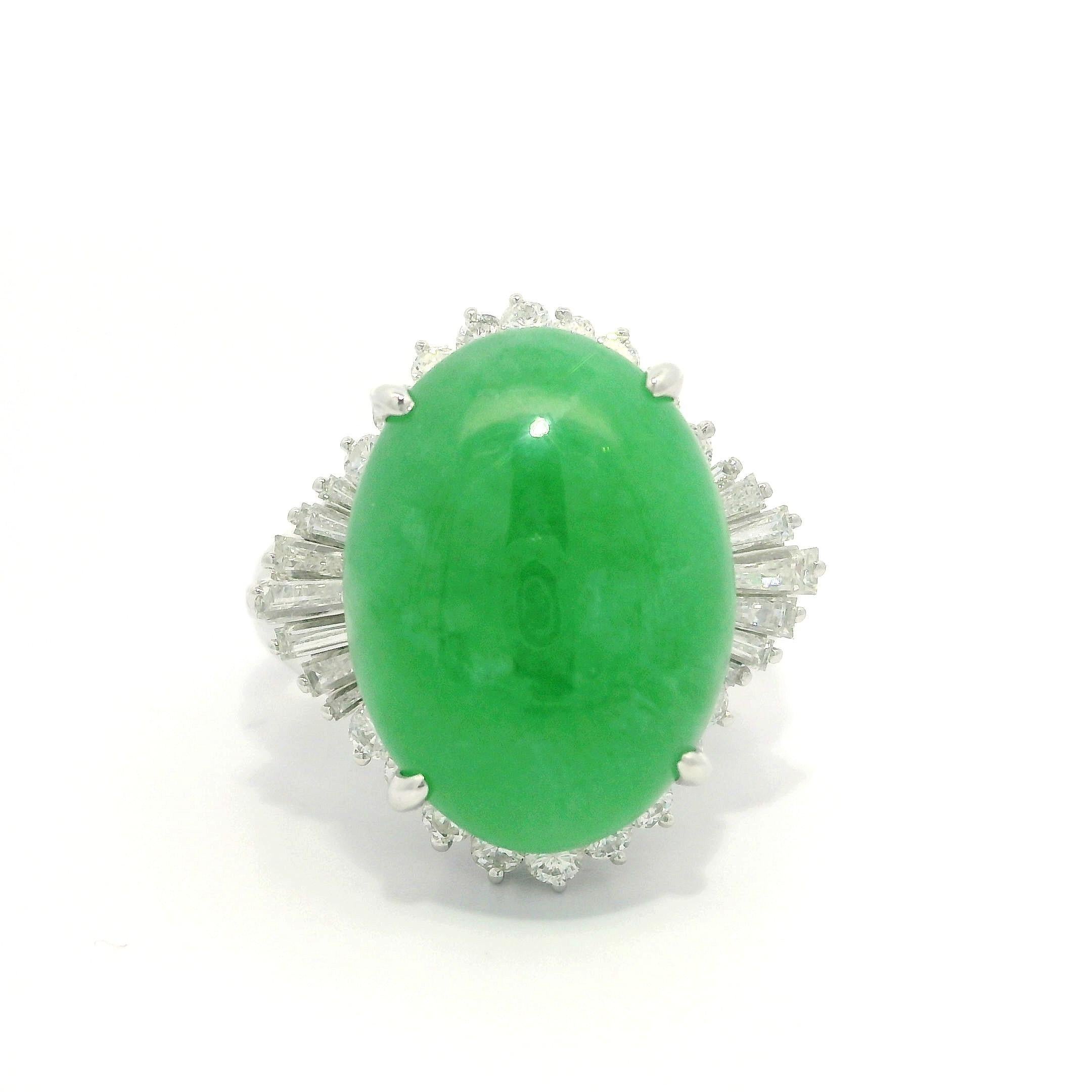Platin GIA 8,68ct Oval Typ A Natürliche Grüne Jade Diamant Ballerina Ring im Angebot 8