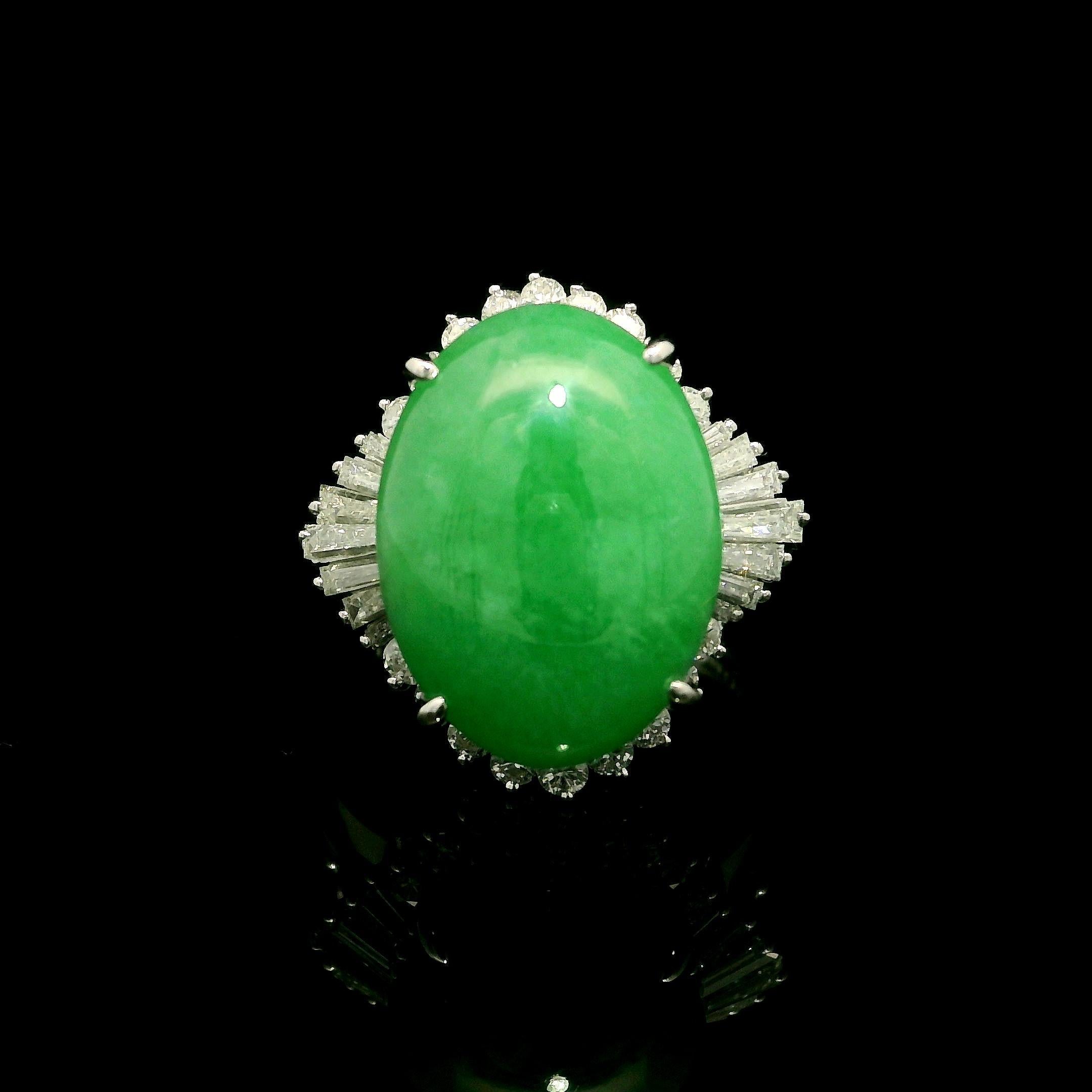 Platin GIA 8,68ct Oval Typ A Natürliche Grüne Jade Diamant Ballerina Ring Damen im Angebot